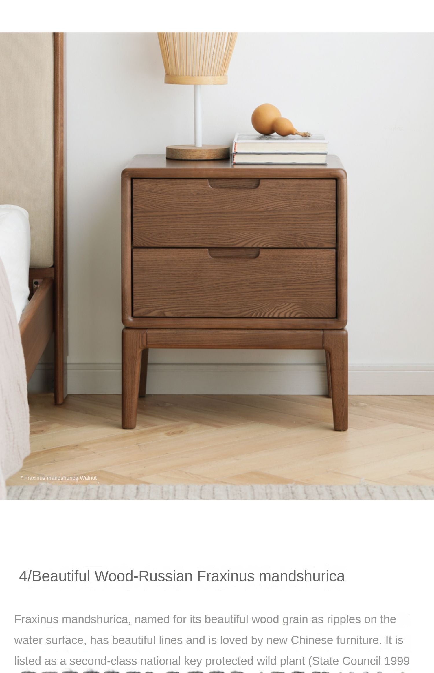 Premium Black Walnut & Ash Solid Wood Nightstand - Modern Nordic Style Bedside Table for Bedroom, Living Room, or Office - Durable & Stylish Furniture with Storage Shelf
