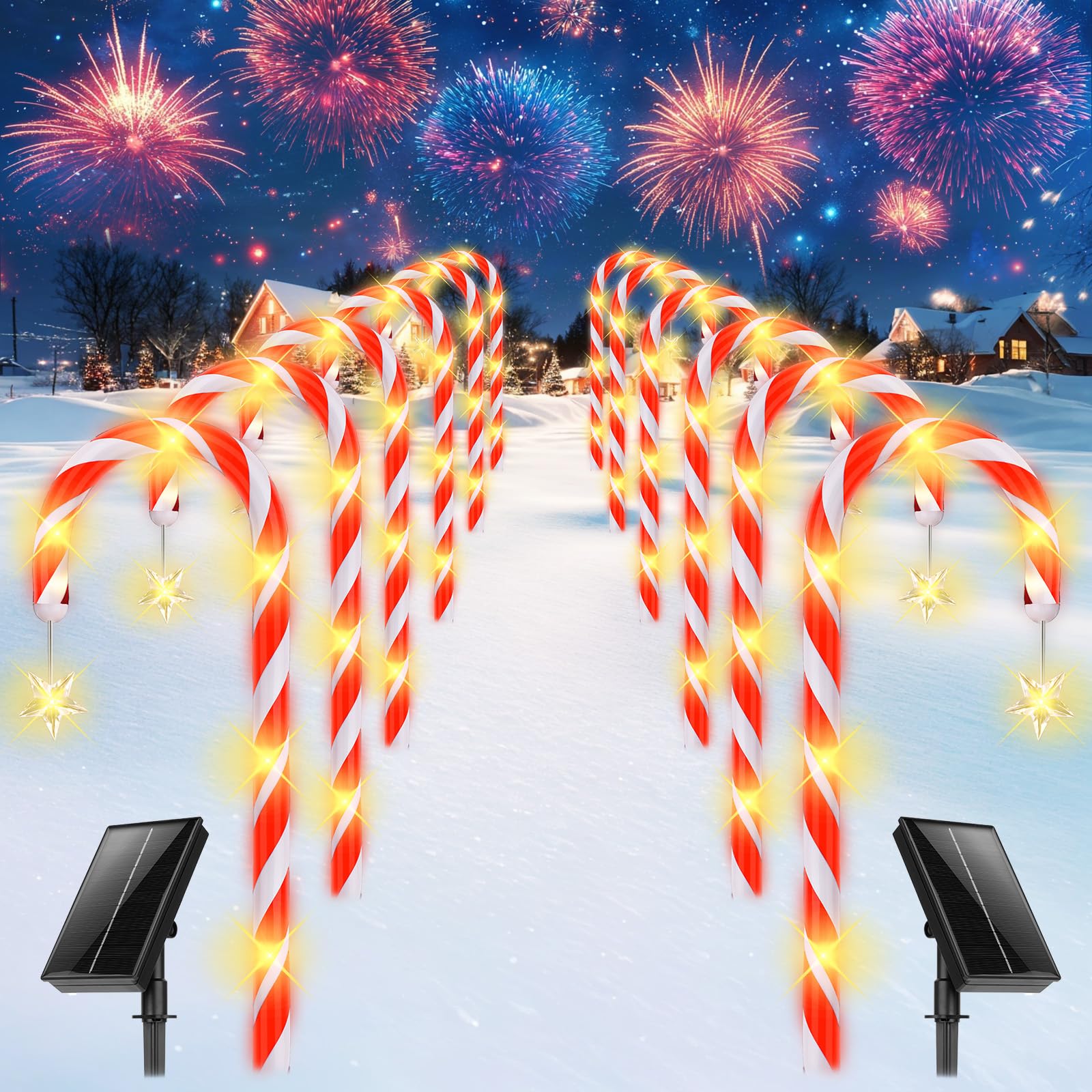 24 Pack Solar Christmas Lights Outdoor Waterproof - 12 Solar Candy Cane Pathway Lights Set of 2 for Yard Decorations, Holiday Home Garden Decoration, Perfect for Driveway Walkway Patio and Front Porch Decor