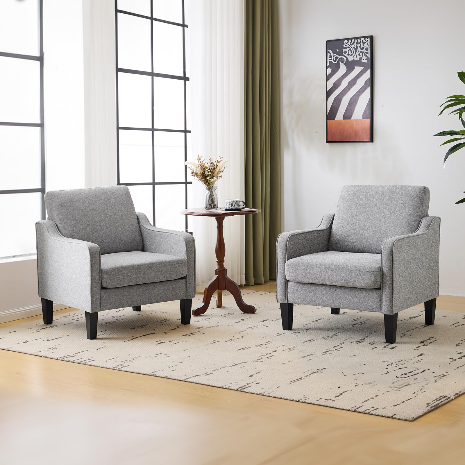 VINGLI Mid Century Modern Accent Chair - Upholstered Armchair with Scooped Arms for Living Room, Bedroom, Apartment, Office | Comfortable Lounge Chair for Reading, Relaxing & Waiting Areas