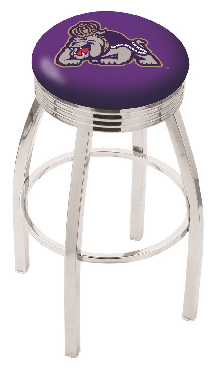 Holland Collegiate 30 Inch Chrome Bar Stool with Ribbed Accent Ring - Modern Kitchen Counter Stool for Home Bar, Breakfast Nook & Restaurant Decor