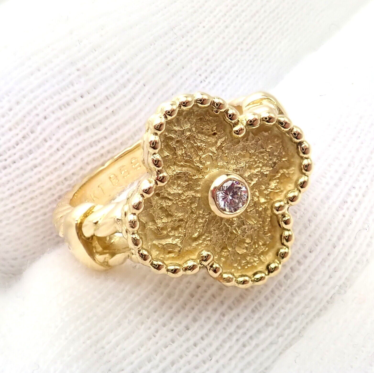 Authentic Van Cleef & Arpels Vintage Alhambra 18k Yellow Gold Diamond Ring 4.75 - Luxury Jewelry for Women, Perfect for Weddings, Anniversaries & Special Occasions