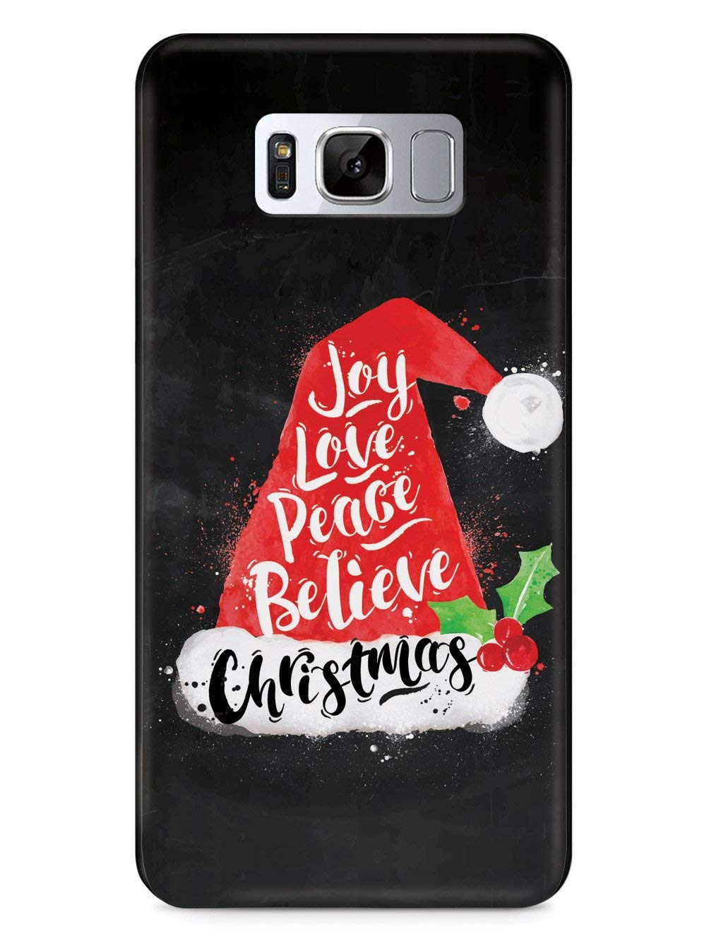 Inspired Cases - Protective Phone Cover for Samsung Galaxy S9 - 3D Textured Design with Joy/Love/Peace/Believe & Christmas Hat Patterns (Black) - Perfect Gift for Holidays & Daily Use