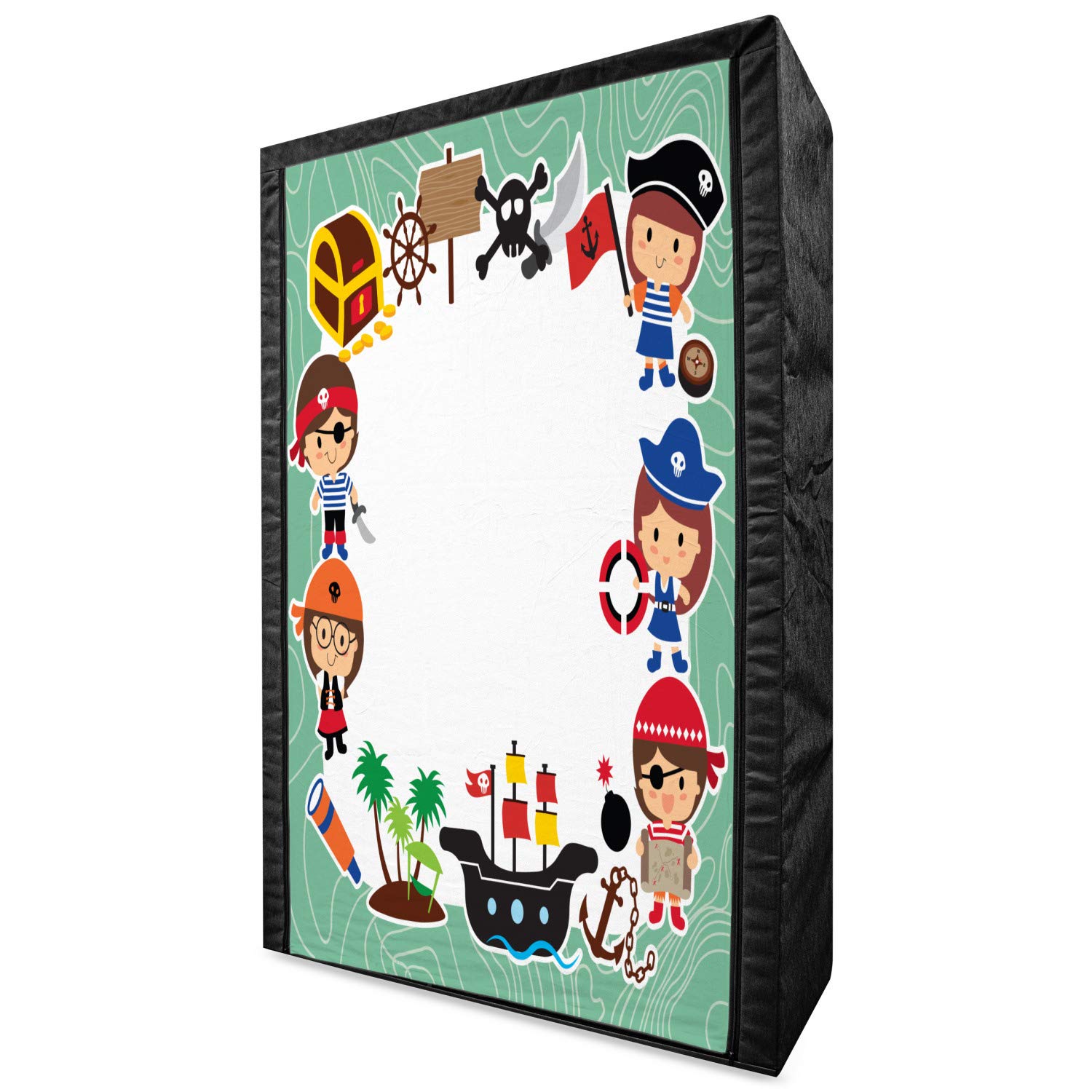 Ambesonne Portable Fabric Wardrobe - Pirate Explorer Cartoon Style Treasure Chest Design, 42.5