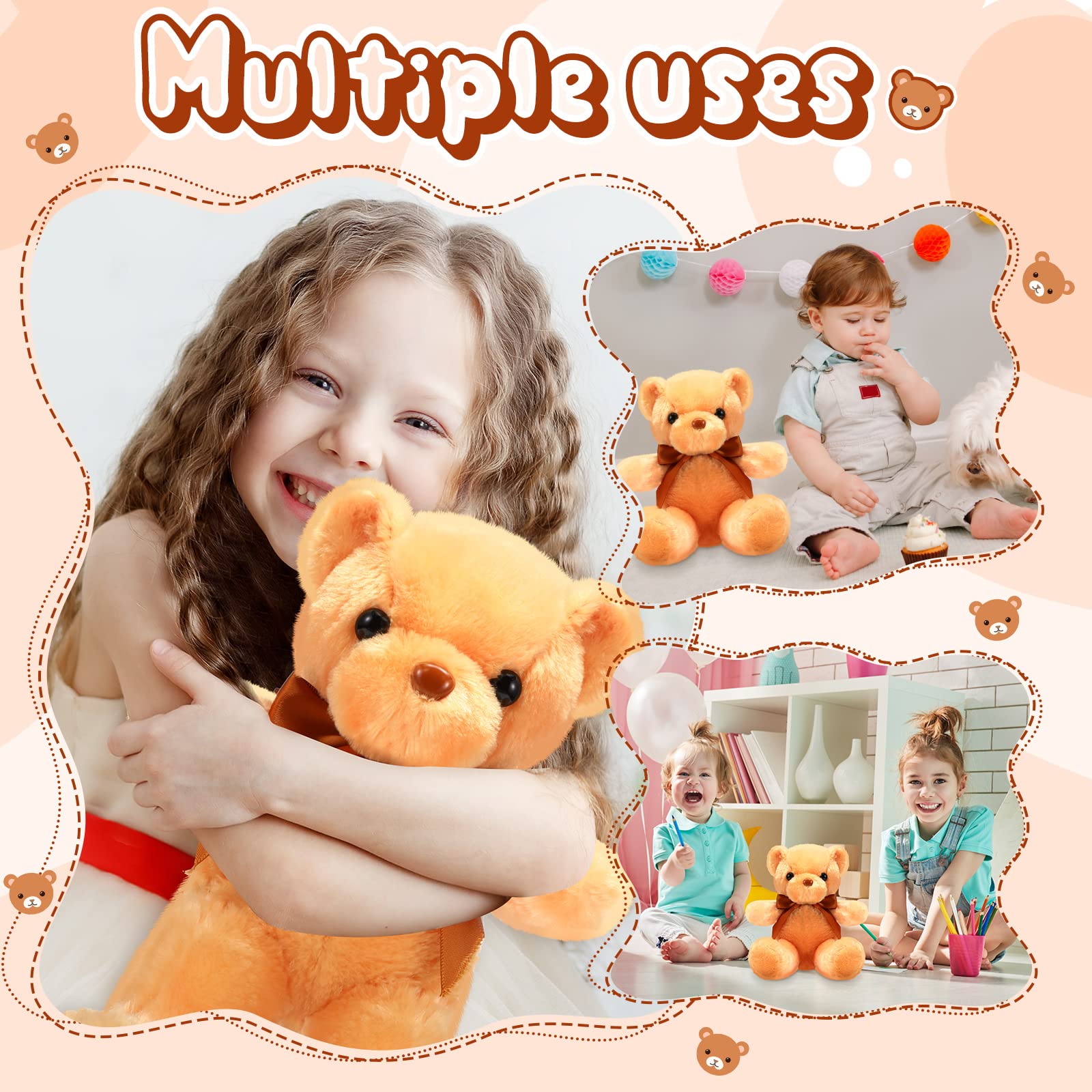 Skylety 10-Piece Bulk Brown Teddy Bear Plush Toys - Soft Stuffed Animals with Ribbon Bows for Kids, Birthday Gifts, Baby Showers & Wedding Favors | Perfect for Party Decorations, Nursery Decor & Gift Baskets