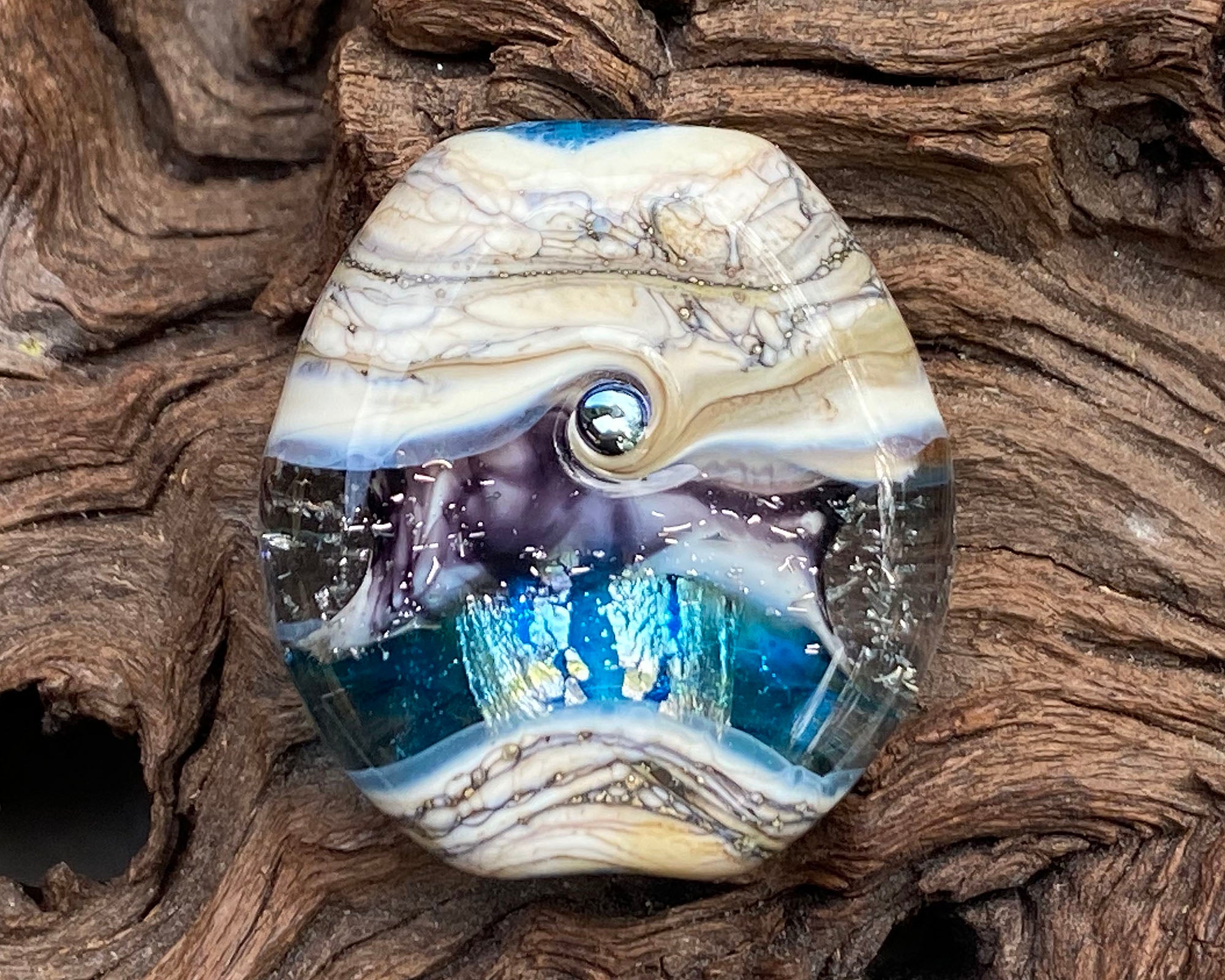 Handmade Aqua Blue Organic Lampwork Glass Focal Bead for Jewelry Making - Perfect for Necklaces, Bracelets, and DIY Craft Projects
