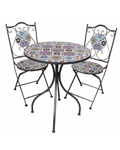 Stylish Mosaic Outdoor Dining Set - Table & 2 Chairs for Patio, Garden, or Backyard | Perfect for Al Fresco Meals & Entertaining Guests