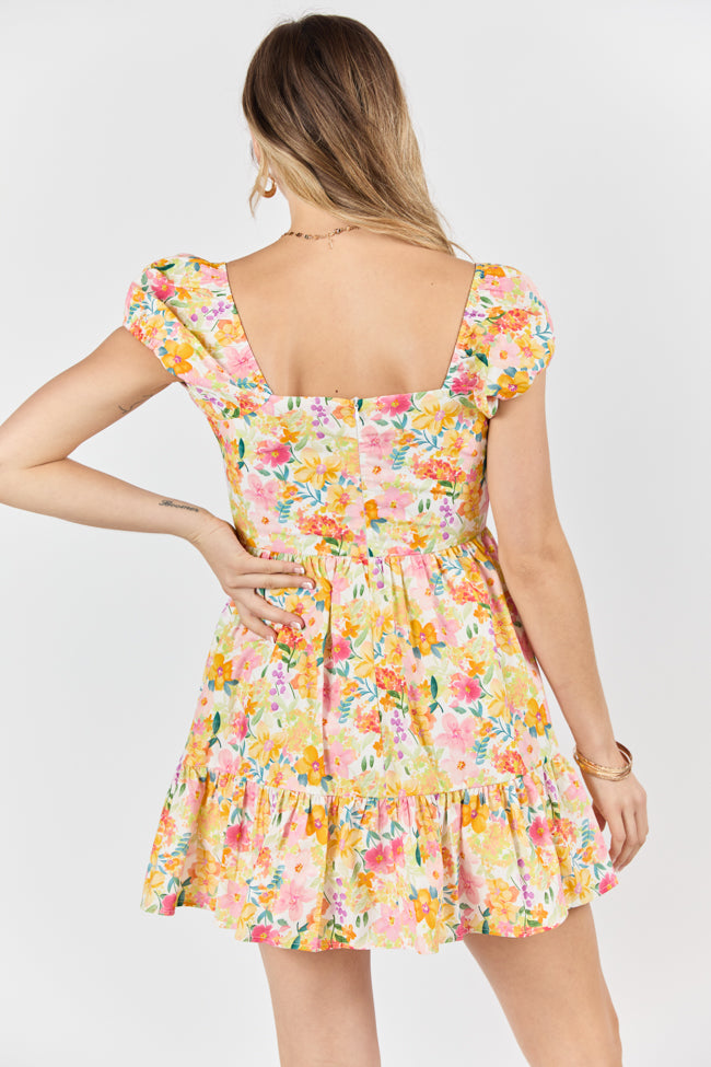 Dream Of Me Multi Floral Bubble Sleeve Mini Dress - Women's Floral Print Party Dress for Summer, Weddings & Date Nights