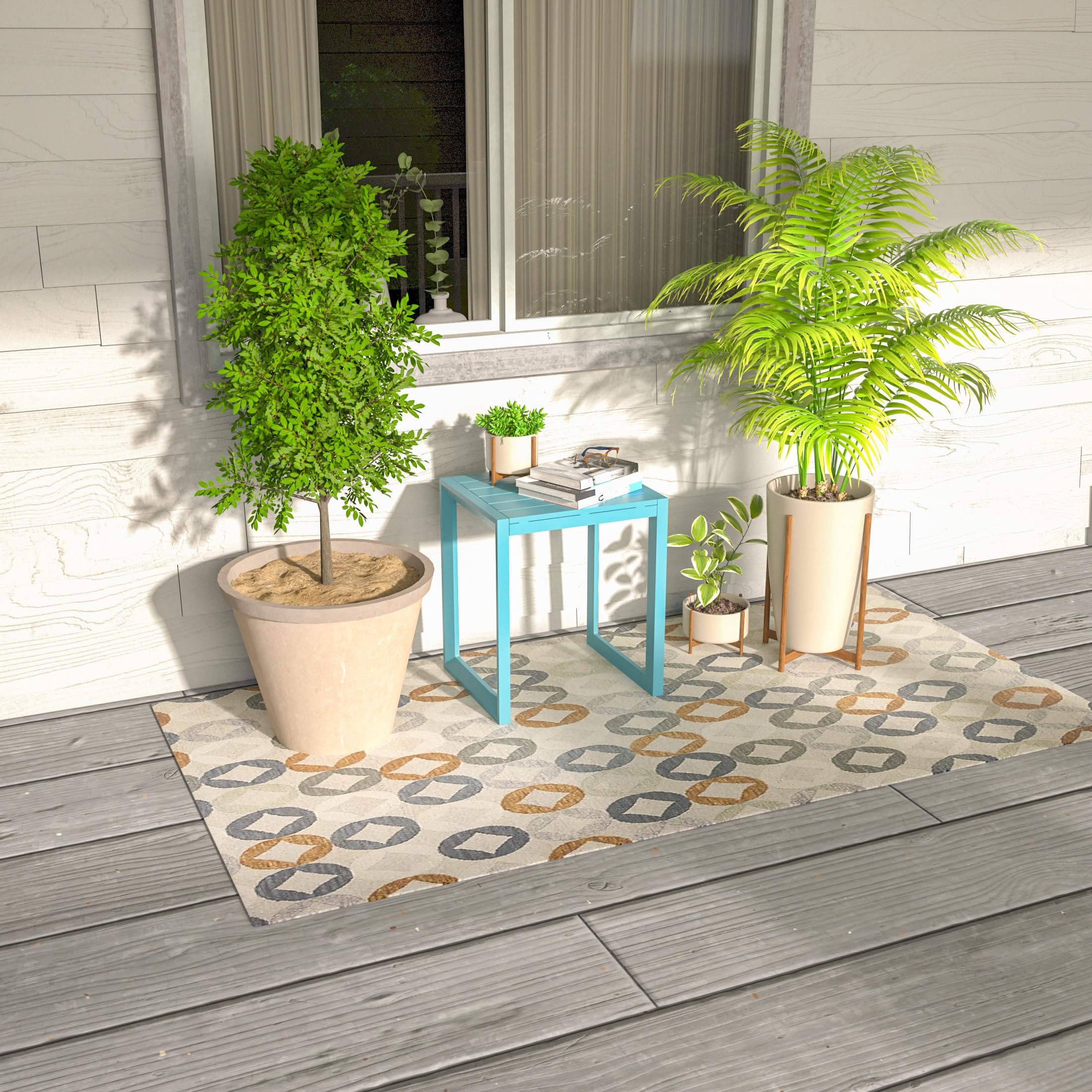 Outdoor Aluminum Side Table - Small Square Patio Coffee Bistro End Table in Lake Blue for Garden, Balcony & Poolside Relaxation