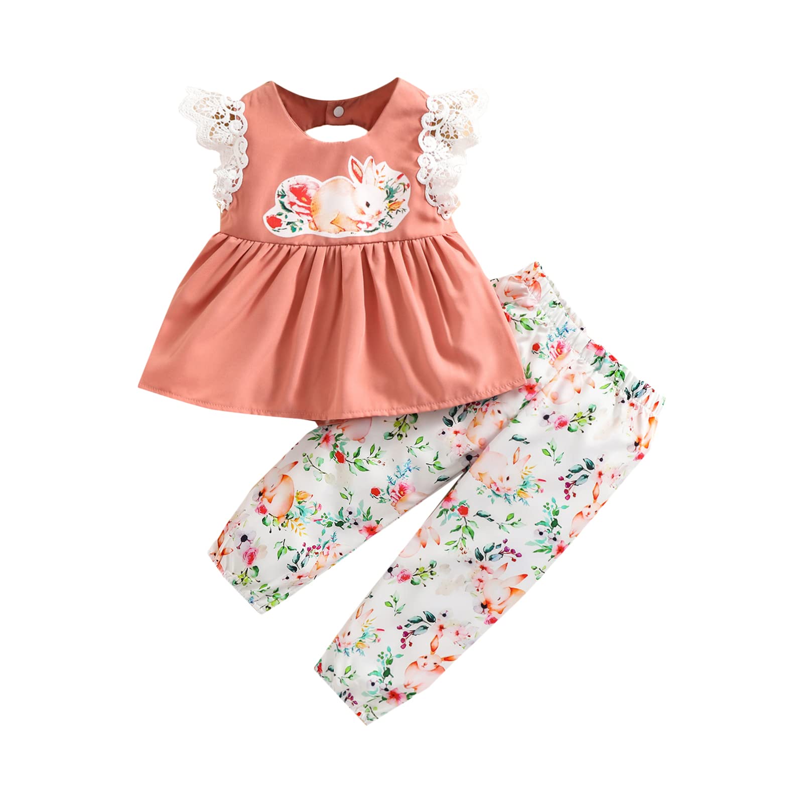 Adorable Baby Girl Easter Outfit - Bunny Ruffle Top & Floral Bubble Pants Set | Newborn Summer Clothes for First Easter Celebration | Perfect for Photo Shoots, Family Gatherings & Spring Festivities