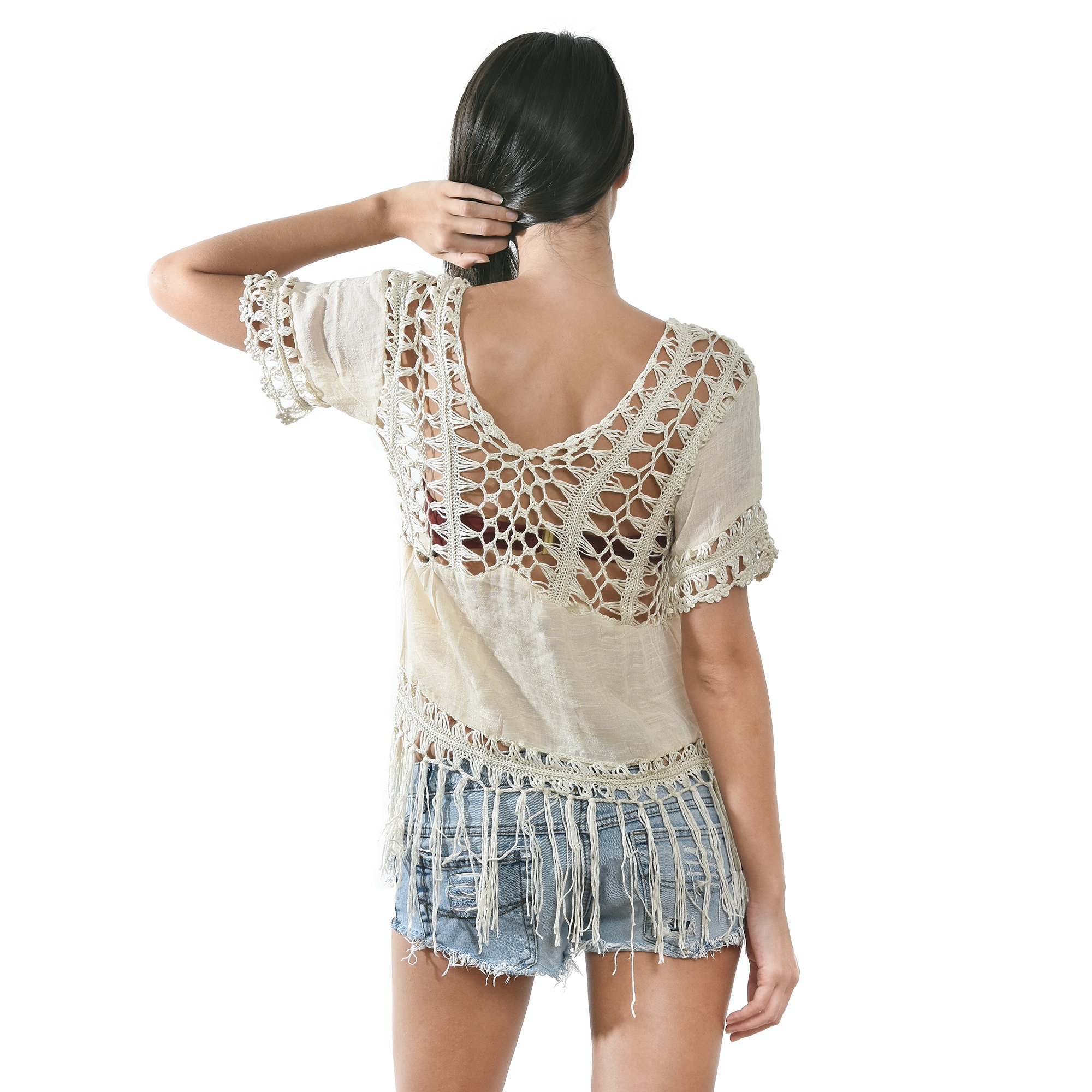 Tropical Crochet Fringe Cover Up - AeraVida Dazzling Cream Beach Dress | Perfect for Poolside, Vacation & Summer Outfits