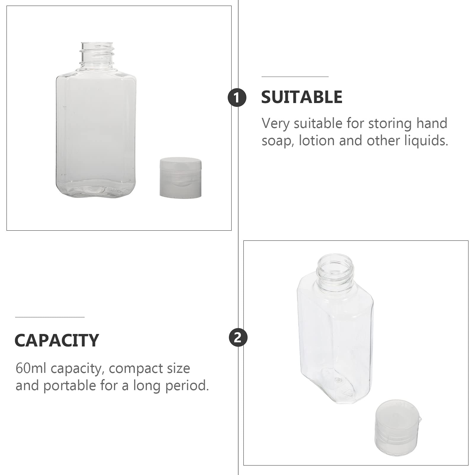 FOMIYES 25pcs 60ml Travel Bottles - Refillable Leak-Proof Cosmetic Containers for Shampoo, Lotion, Body Wash | Portable Toiletry Kit for Airplane, Gym, Camping & Vacation