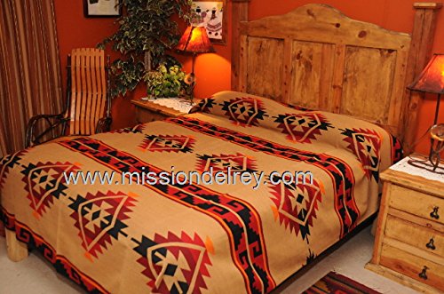 Western Ranch Blanket Bedspread - Yavapai Pattern Queen Size Southwestern Throw for Bed, Couch & Outdoor Use - Cozy Warm Decor for Cabin, RV & Camping
