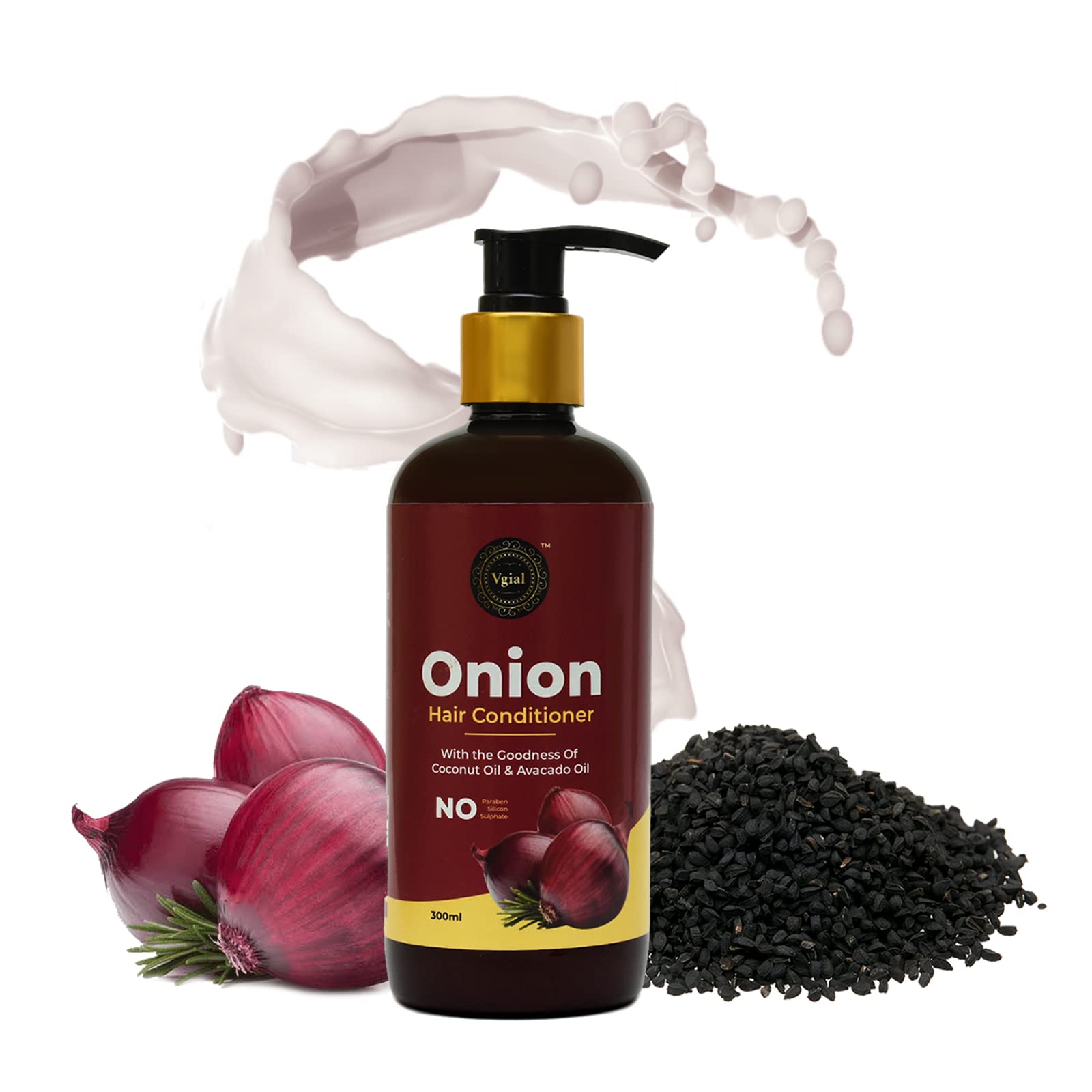 Vgial Onion Hair Conditioner with Coconut Oil & Avocado Oil - 300ml for Damaged Hair Repair & Growth | Deep Nourishment for Dry, Frizzy Hair | Perfect for Daily Use & Salon Treatments