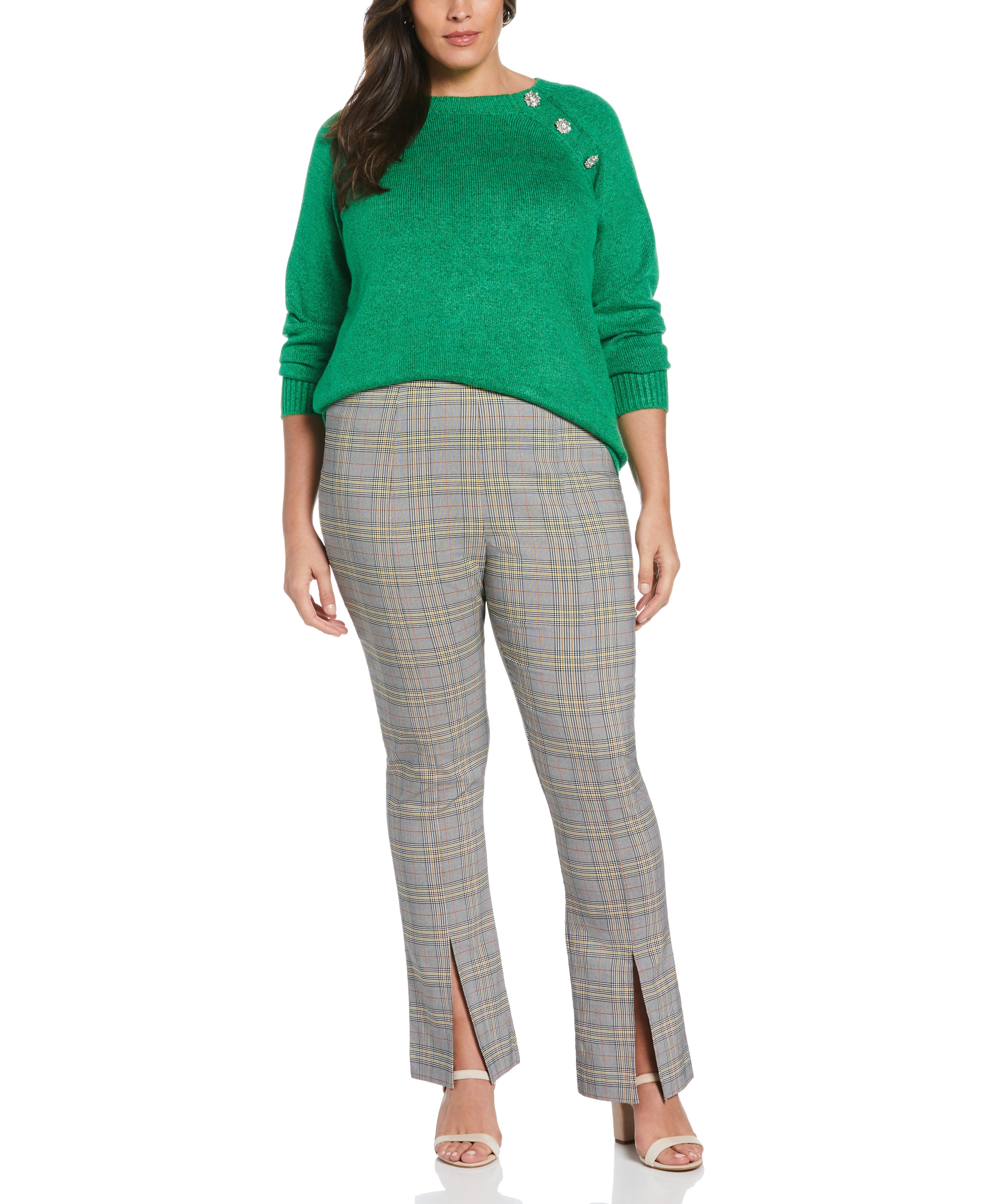 Slit Front Pull On Pants for Women - Stretchy High Waisted Lounge Pants - Comfortable Elastic Waist Joggers for Yoga, Running & Casual Wear