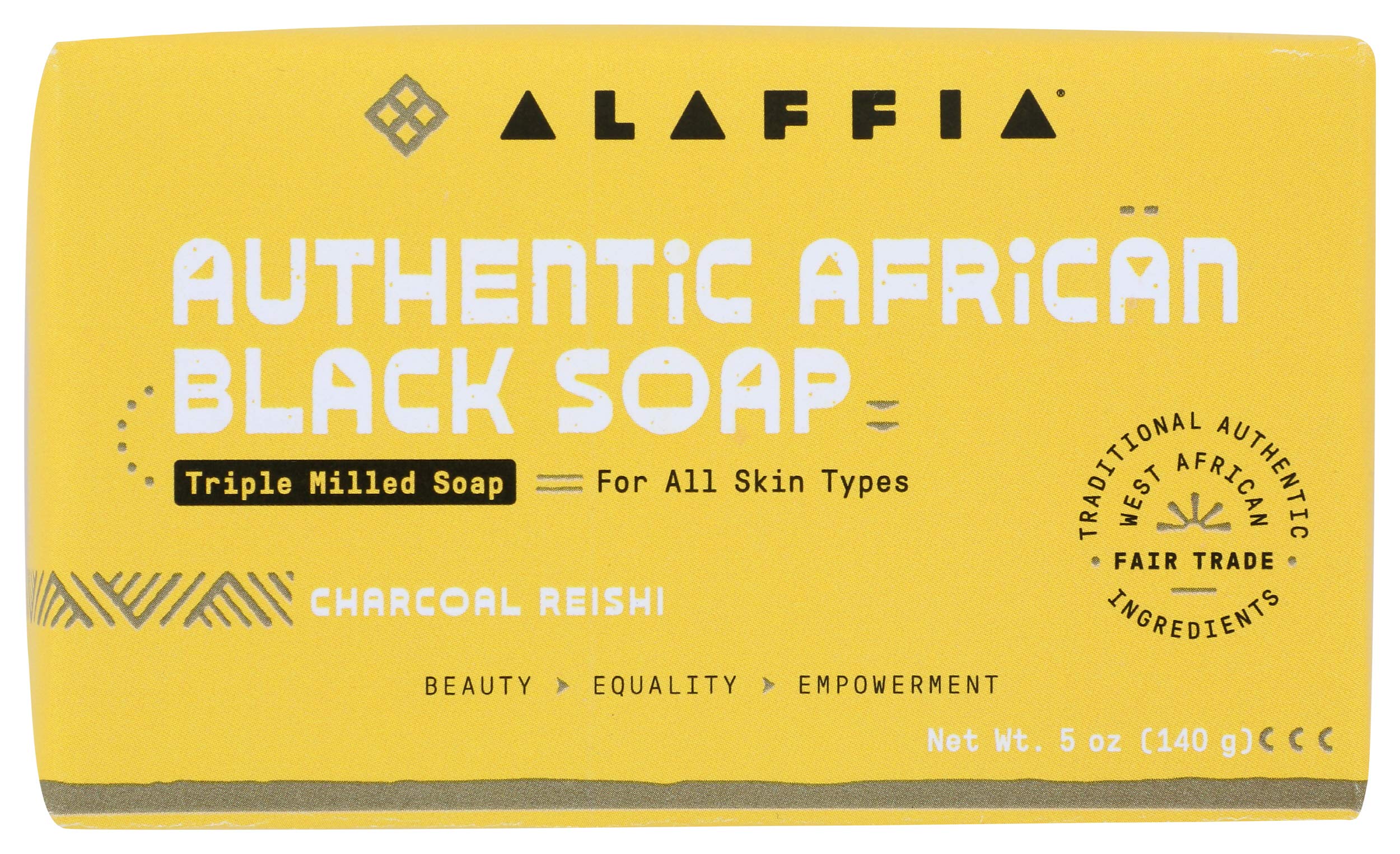 ALAFFIA Charcoal Reishi Authentic African Black Soap - 5 oz | Natural Cleansing Bar for Acne, Oily & Sensitive Skin | Face & Body Wash for Daily Skincare Routine