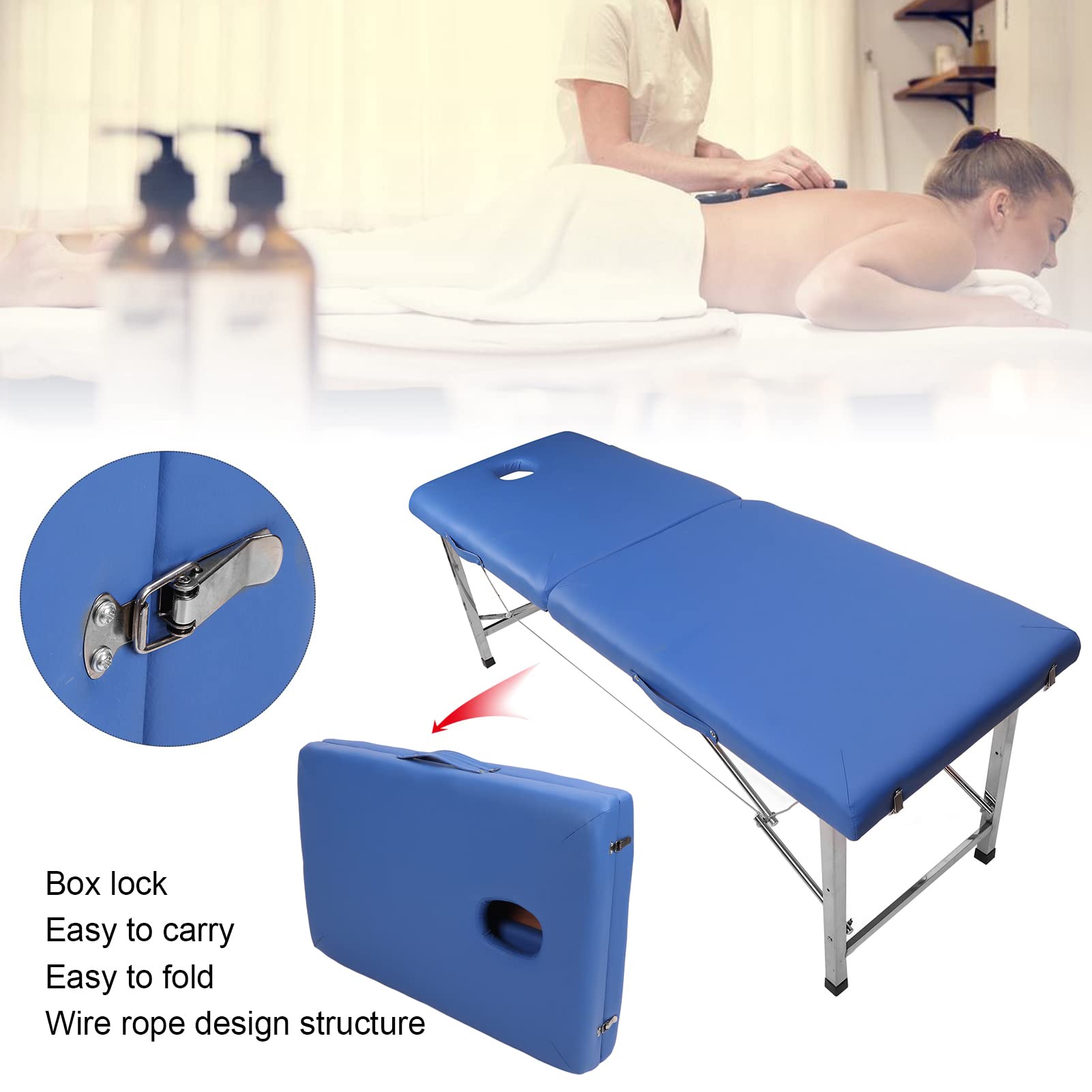 Portable Folding Massage Table with Blue Steel Frame & PU Leather Surface - Professional Spa, Home Massage, and Physical Therapy Use
