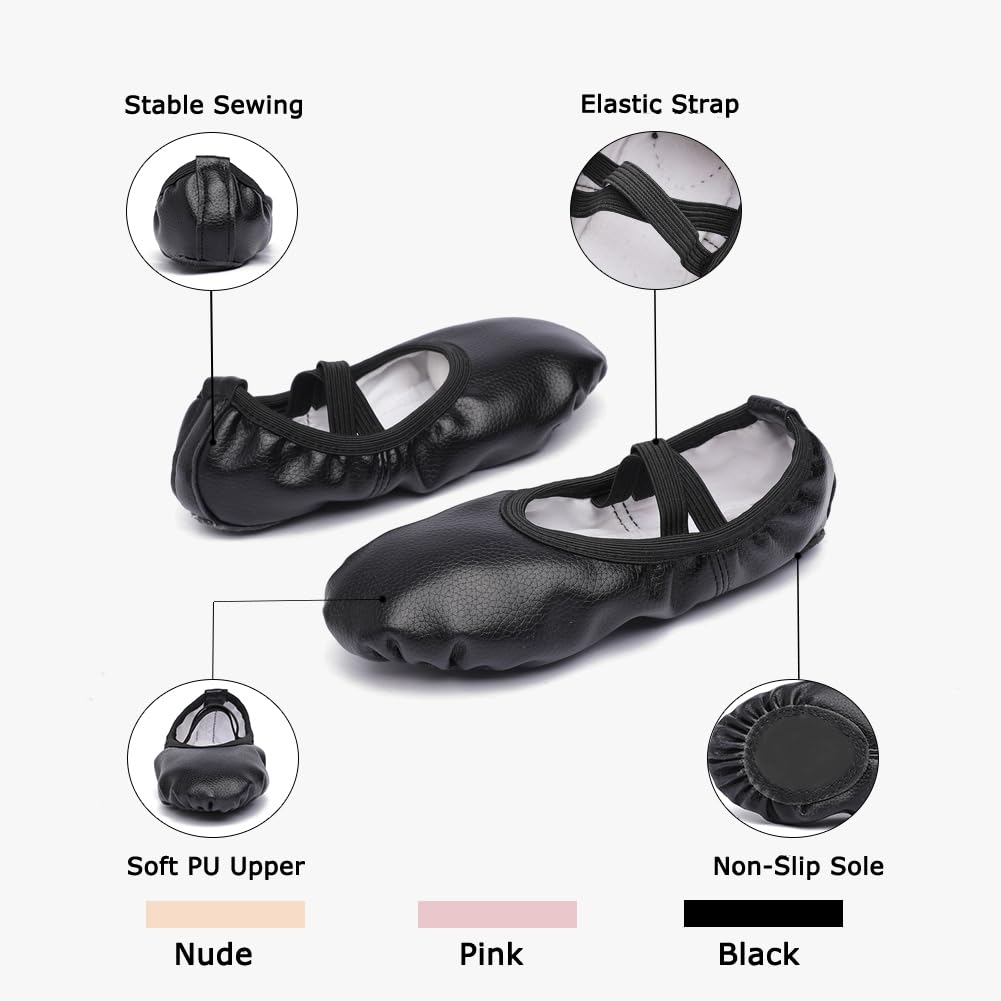 Toddler Girls Ballet Shoes - Leather Split Sole Ballerina Dance Shoes for Kids (Toddler/Little Kid/Big Kid) - Perfect for Dance Class, Recitals & Ballet Practice