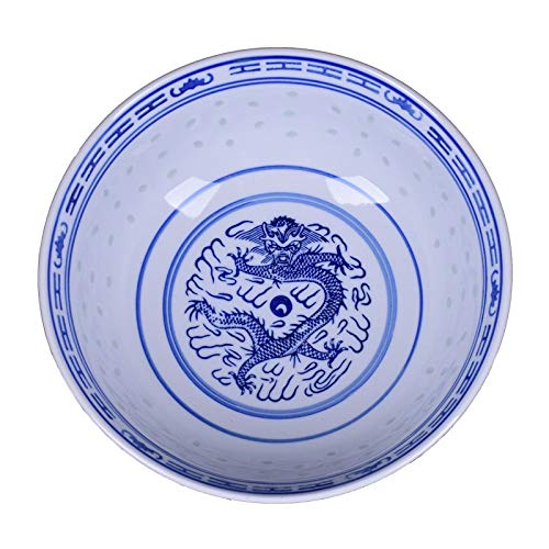 CHUNNONG Ceramic Bowl - Chinese Dragon Soup Bowl, Noodle Bowl & Rice Bowl - 5 Inch Blue Porcelain Dish - Perfect for Asian Cuisine, Ramen, Pho & Home Dining