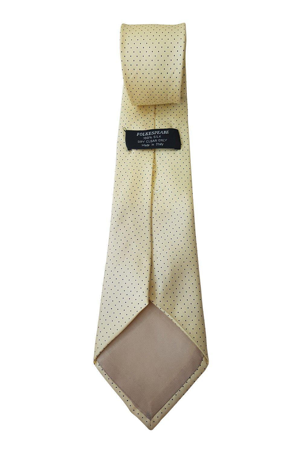 FOLKSPEARE 100% Pure Silk Yellow Polka Dot Necktie for Men - Elegant Formal Tie for Business, Weddings & Special Occasions