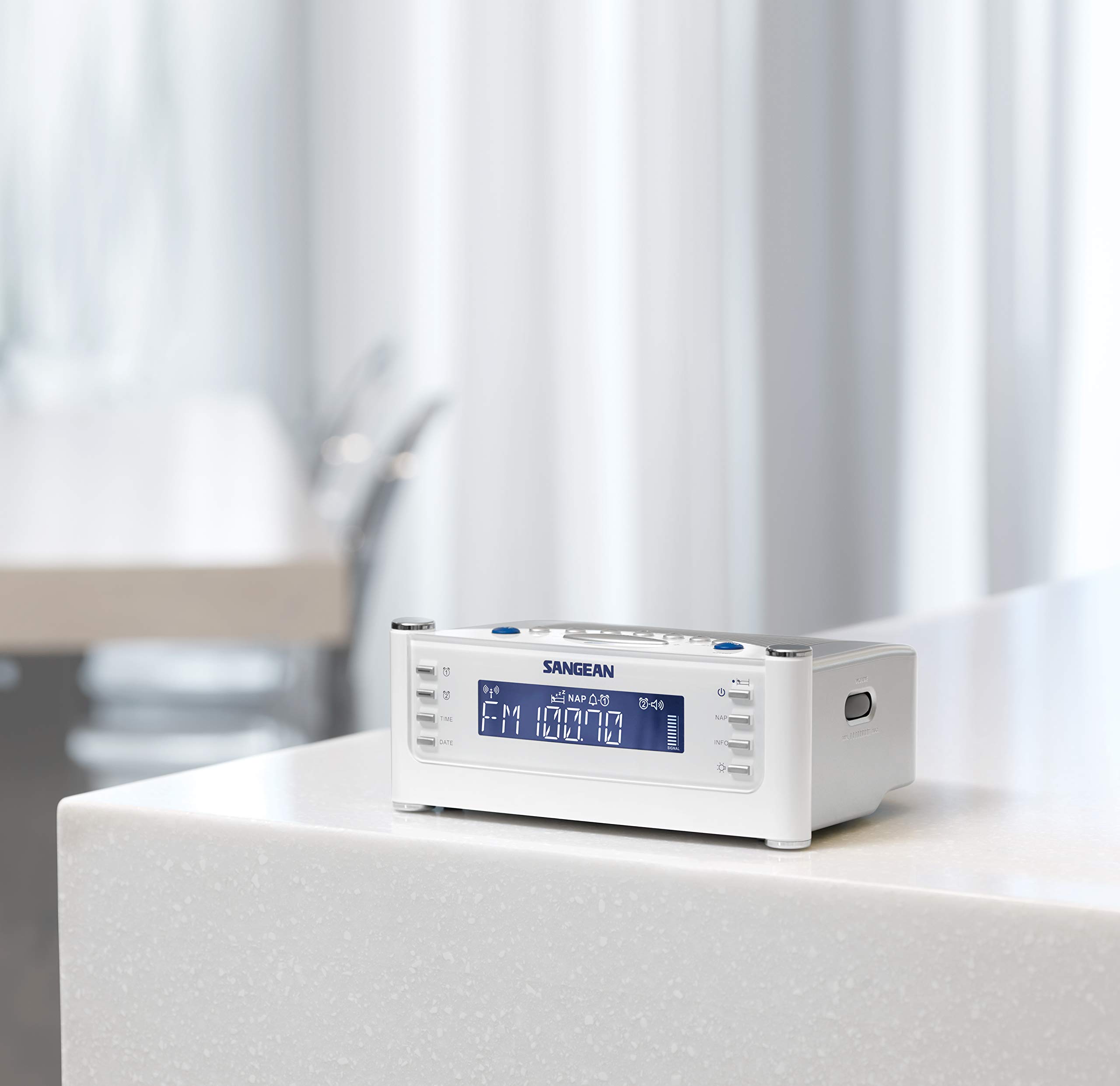 Sangean RCR-22 AM/FM Digital Atomic Clock Radio with Auto Time Setting - White | Perfect for Bedroom, Office & Home Use