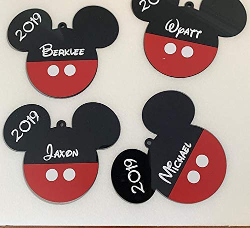 Personalized Mickey Mouse & Minnie Mouse Christmas Ornament - Custom Disney Name Acrylic Hanging Bauble - Handmade Disney Cruise Gift for Disneyland Lovers - Perfect for 2024 Holiday Decor & Disney Themed Party Favors