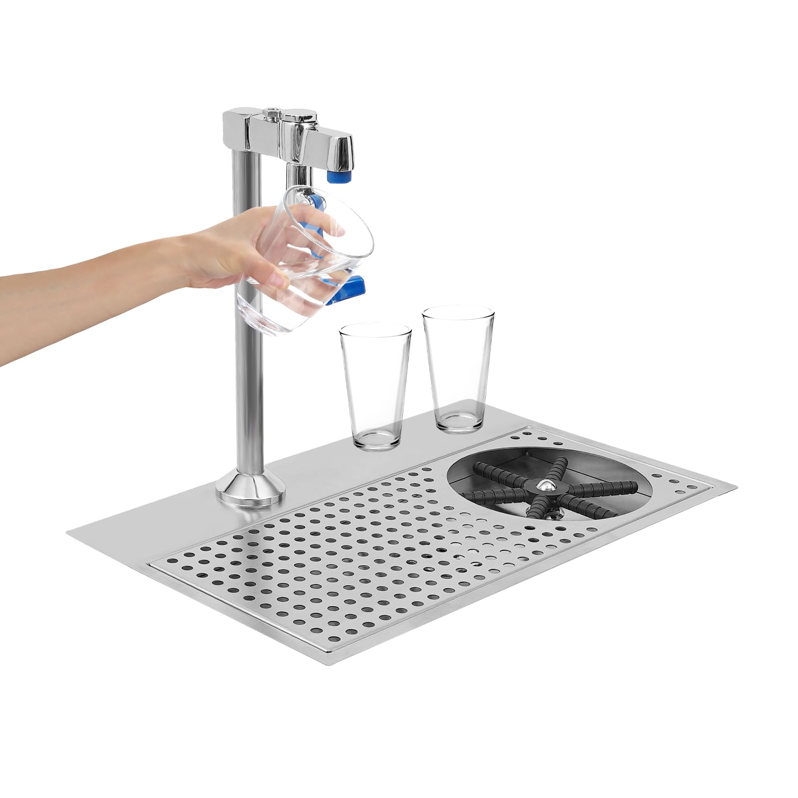 Commercial Stainless Steel Cup Rinser with Faucet - Bar Glass Washer for Wine, Coffee & Stemware - Heavy Duty Cup Cleaning Rinser for Bars, Cafes, Milk Tea Shops & Restaurants - Perfect for Busy Service Counters and Drink Preparation Stations