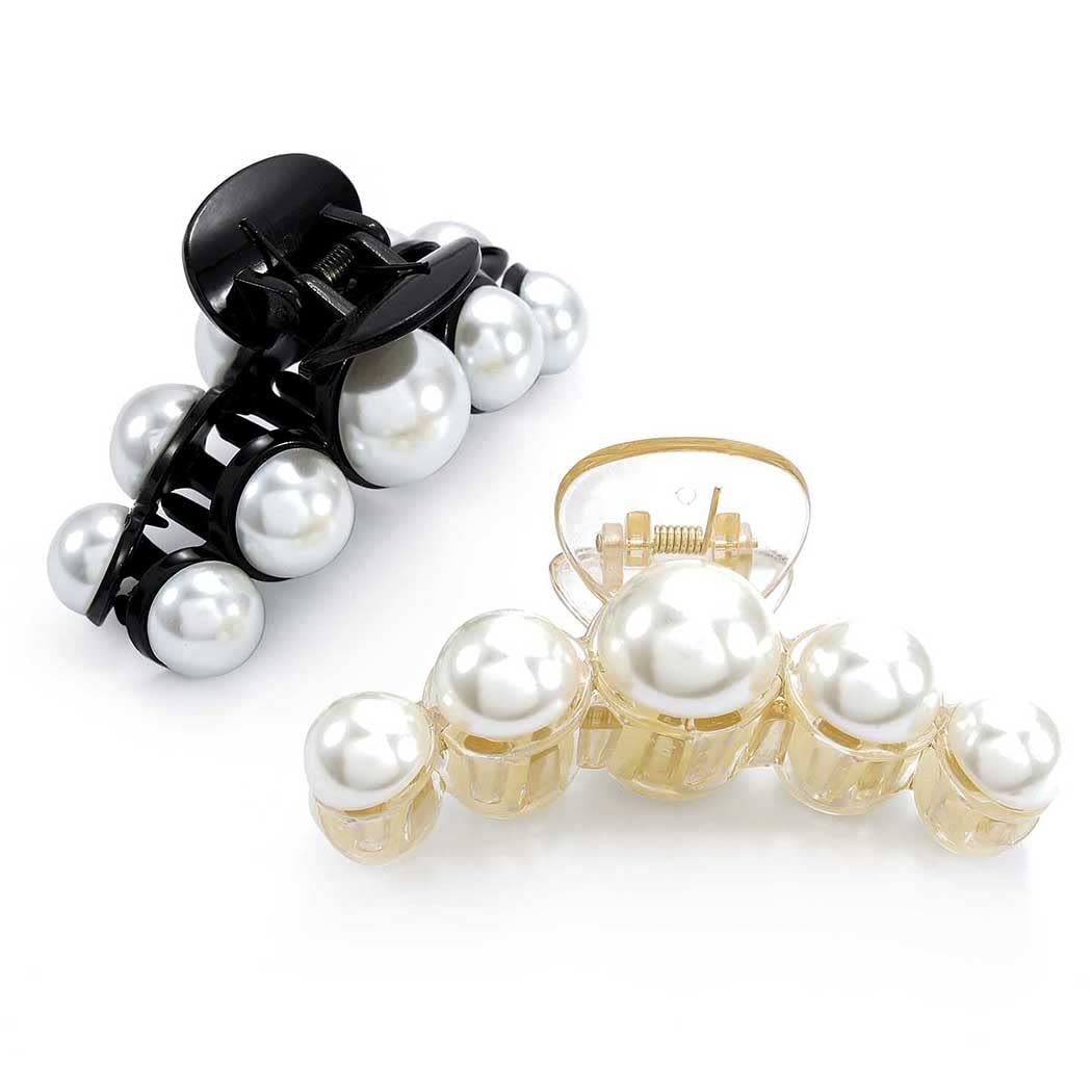 Runmi Pearl Hair Claw Clips for Women - 2PCS French Design Large Hair Clips with Pearl Accents, Black Hair Accessories for Women & Girls | Perfect for Updos, Ponytails & Everyday Hairstyles