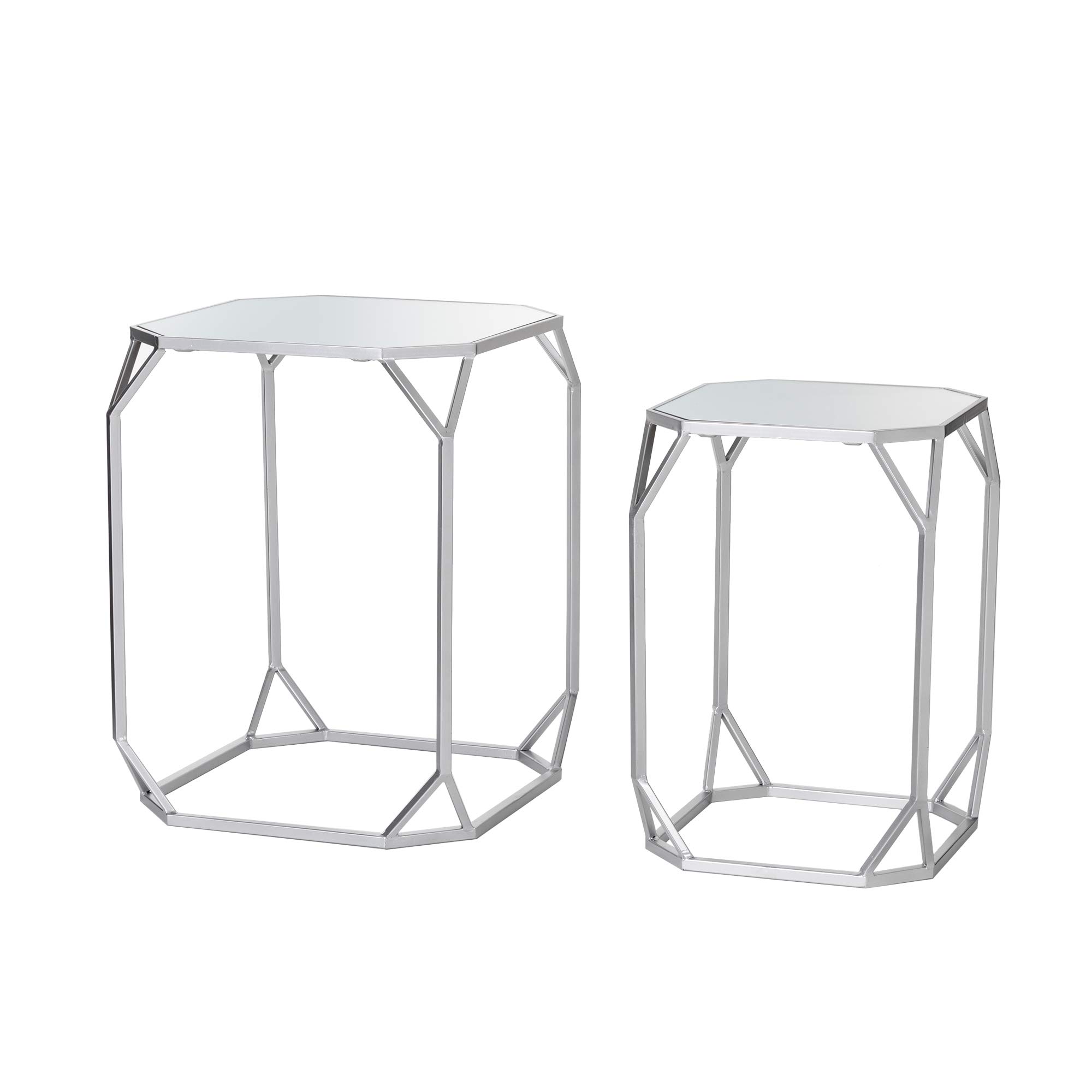 Glitzhome Set of 2 Silver Nesting Coffee Tables - Modern Accent Side End Tables for Living Room, Bedroom, Home Office & Patio - Perfect as Plant Stand or Chairside Table