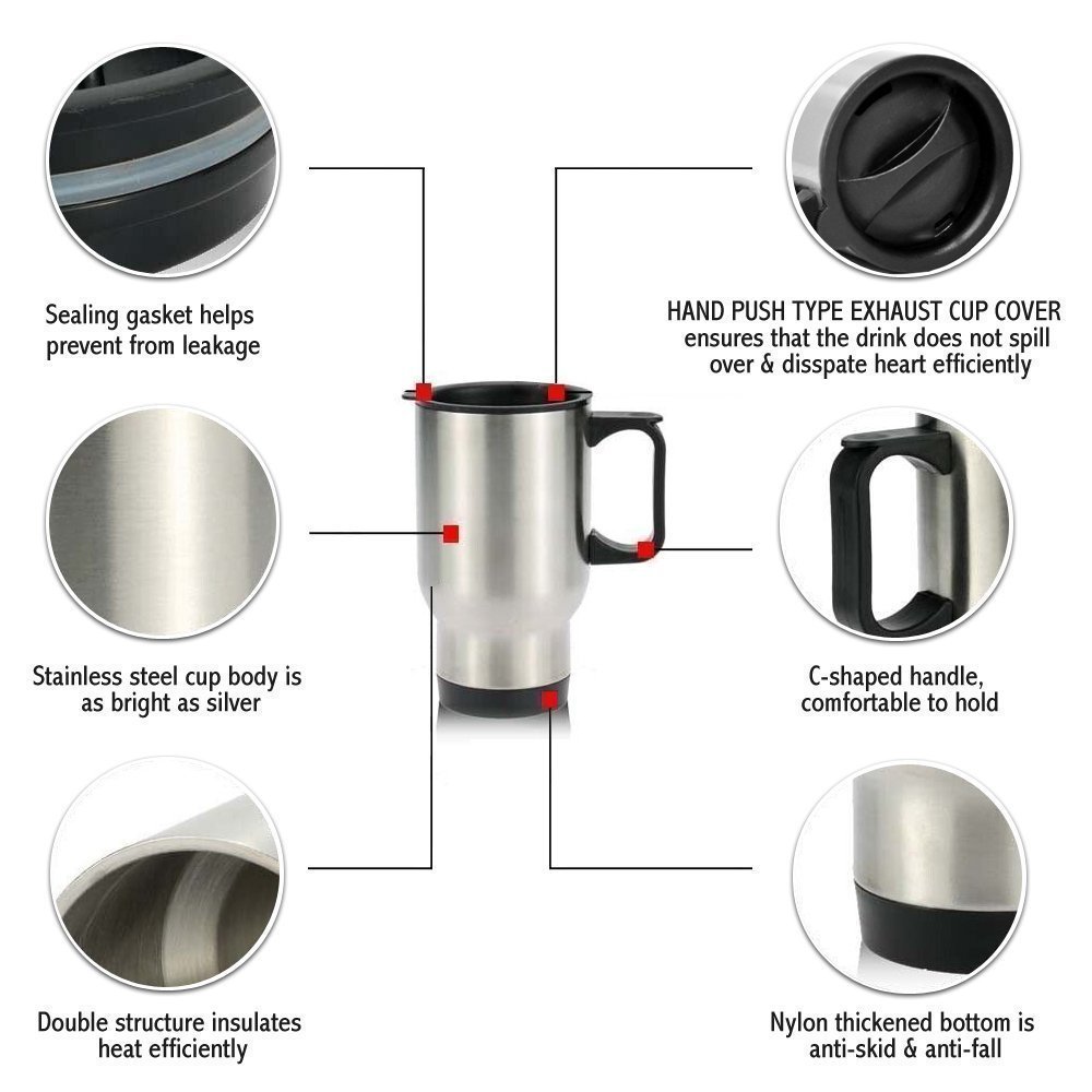 Stainless Steel Travel Mug for Dad - 14oz Insulated Coffee Cup with Lid, Silver - Perfect Father's Day Gift, Office Commute & Outdoor Adventures