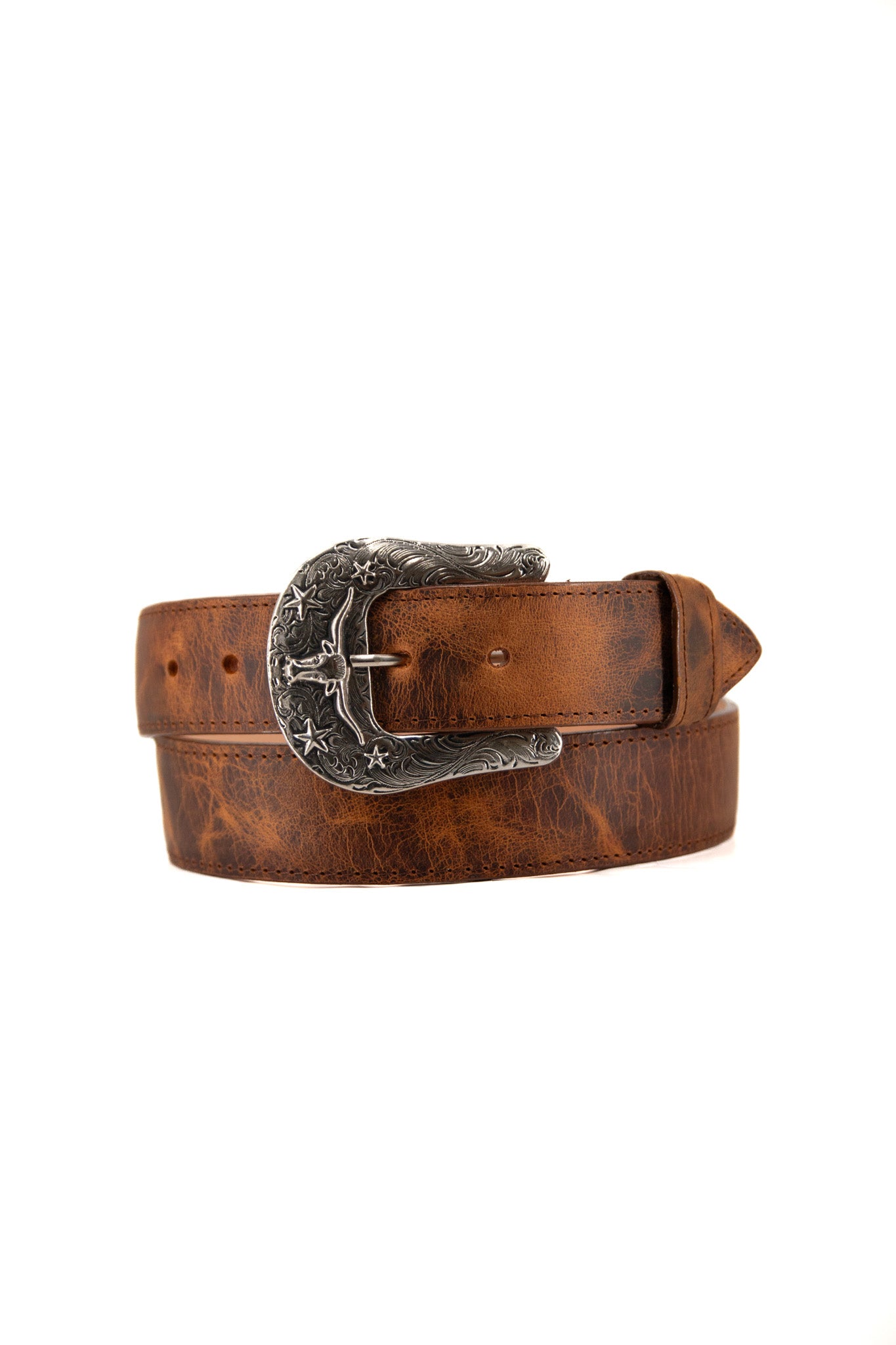 Premium Genuine Leather Western Cowboy Belt with Longhorn Buckle - Stylish & Durable for Rodeo, Ranch Work & Country Fashion