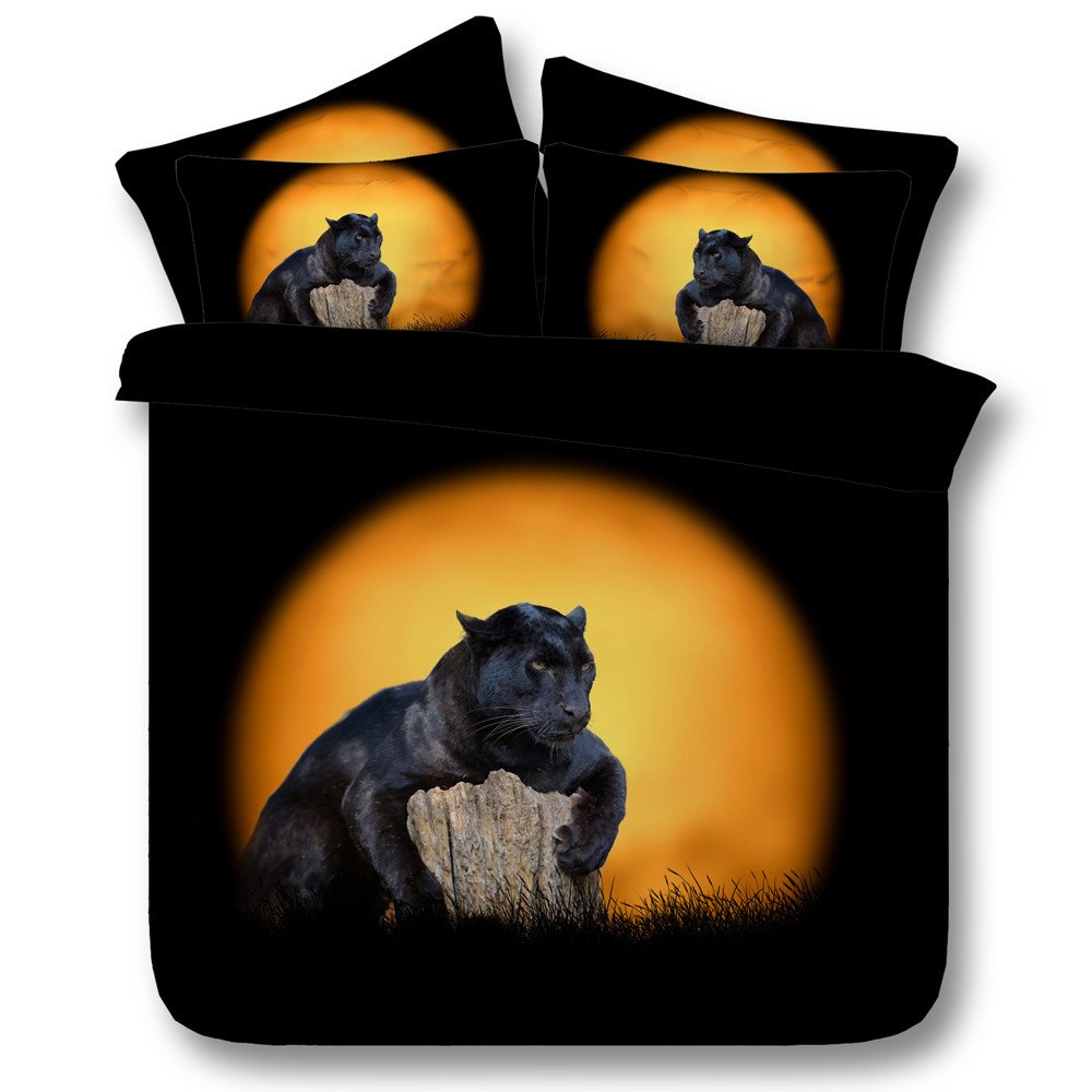 Newrara 3D Digital Printed Tencel Bedding Set - Splendid Panther Print 4-Piece Duvet Cover Set (Full Size, Black) | Ultra-Soft & Breathable for Bedroom Decor | Perfect for Modern Home, Guest Room, or Dormitory