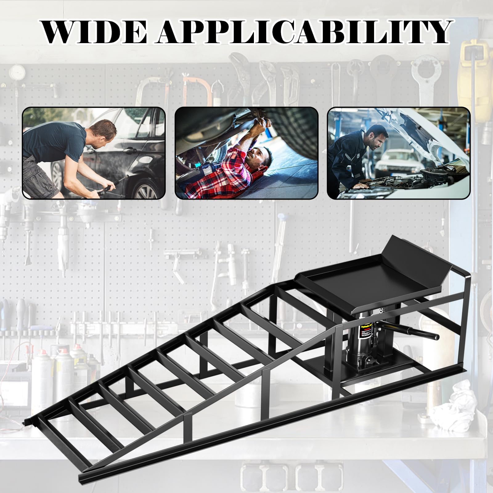 2Pcs Heavy Duty 10000lbs Capacity Hydraulic Car Ramps - Portable Auto Lift for Home Garage, Oil Changes & Vehicle Maintenance (Black) | Ideal for DIY Car Repairs, Tire Rotations & Underbody Inspections