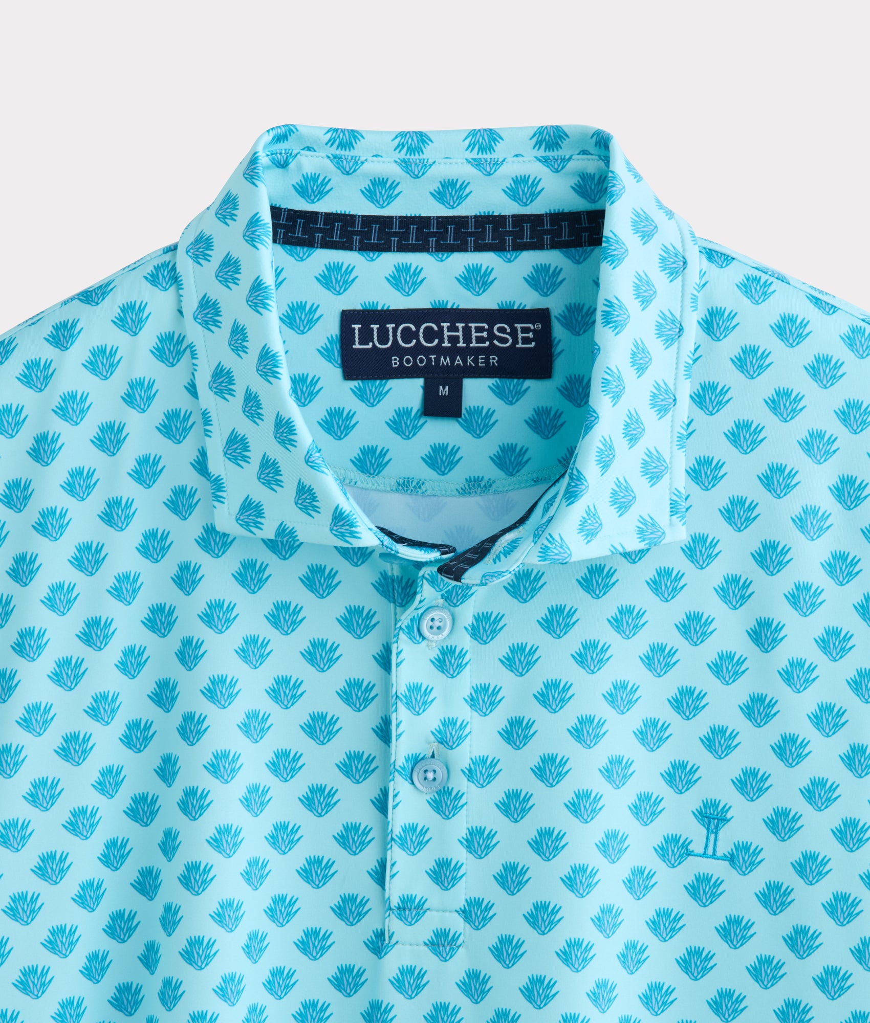 Lucchese Men's Golf Polo Shirt - Blue Cactus Print, Moisture-Wicking Performance Fabric for Comfort on the Golf Course & Casual Wear
