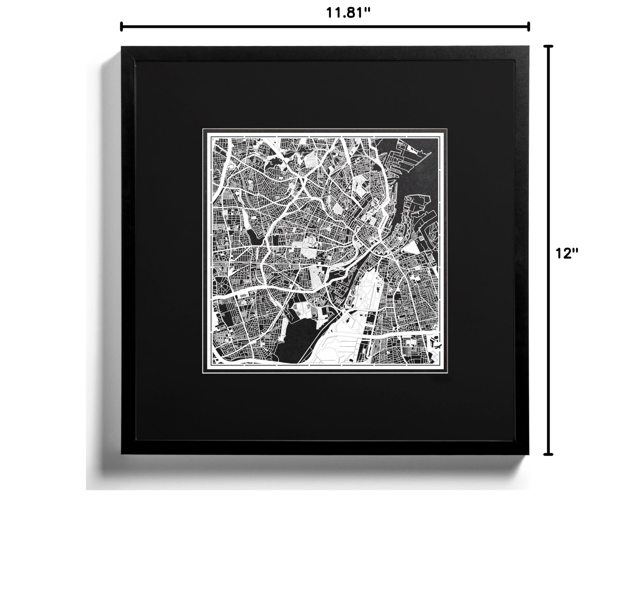 O3 Design Studio Copenhagen Paper Cut Map - 12x12 Inches White Paper Art Wall Decor for Home, Office & Gift Giving