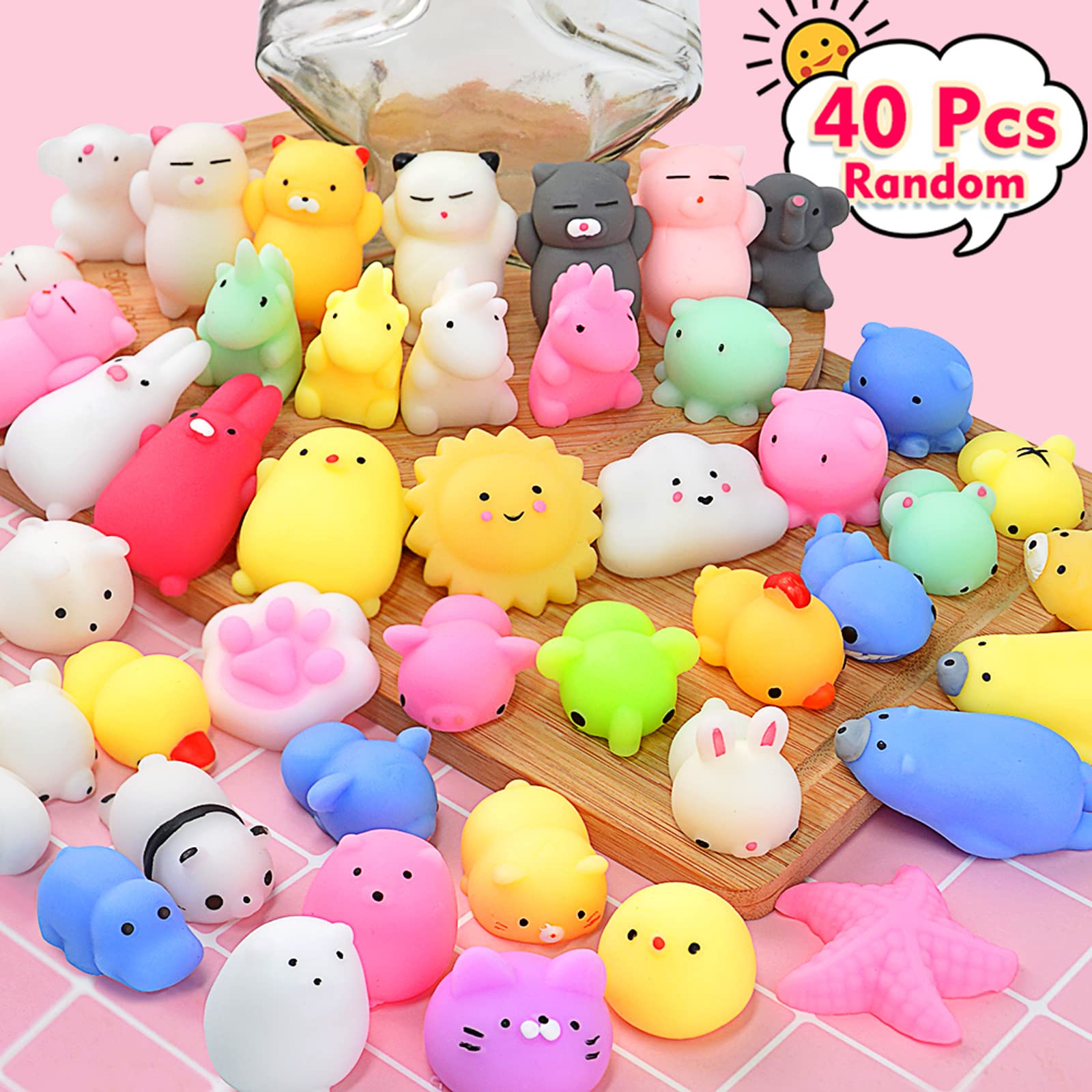 40pcs Mini Kawaii Mochi Squishy Toys - Fun Party Favors, Classroom Prizes, Fidget Toys for Kids - Perfect for Treasure Boxes, Goodie Bags, Christmas Stockings, Easter Egg Fillers, and Stress Relief Gifts