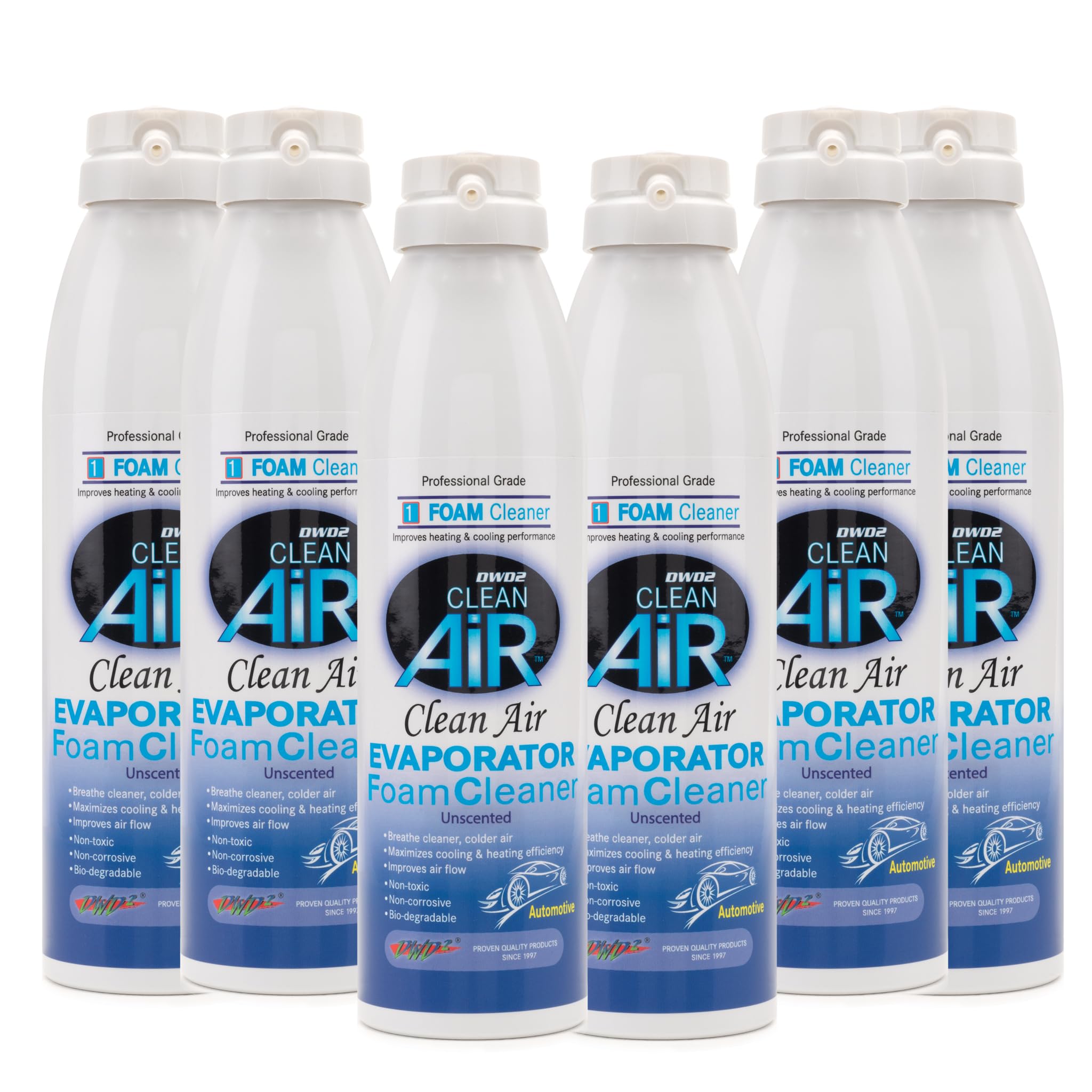 Clean Air® Premium Automotive AC Evaporator Cleaner 8oz - Unscented 6 Pack | Eliminates Odors & Improves AC Performance | Ideal for Car, Truck & RV Air Conditioning Systems