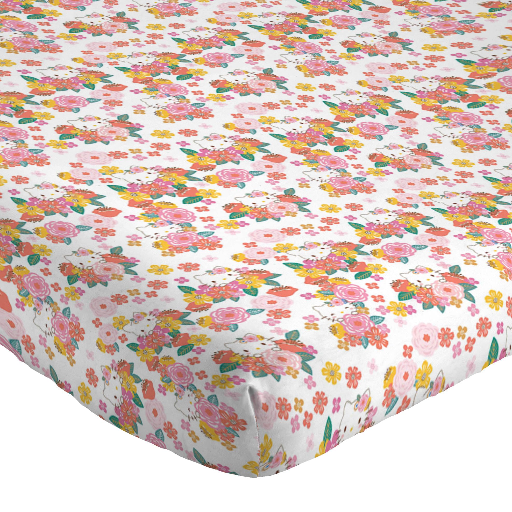 Jay Franco Hello Kitty Twin Size 3-Piece Sheet Set - Super Soft Microfiber Bedding with Floral Print & Reversible Pillow Covers - Perfect for Kids' Rooms, Dorm Decor, and Gift Giving