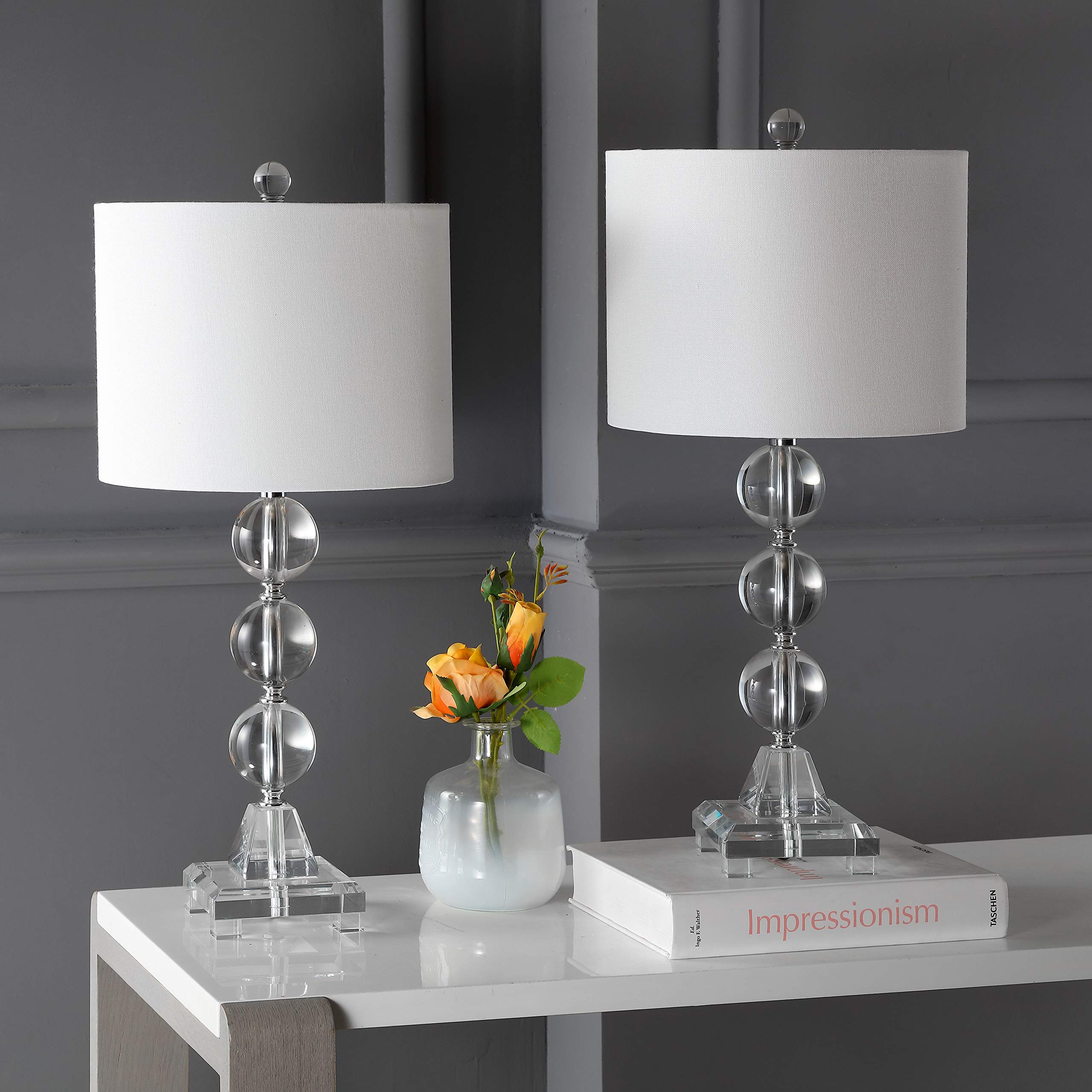 SAFAVIEH Fiona Crystal Stacked Ball Table Lamp Set of 2 - 24 Inch Modern LED Bedside Lamp for Bedroom, Living Room & Office (Bulbs Included) | Elegant Nightstand Lighting for Home Decor & Reading