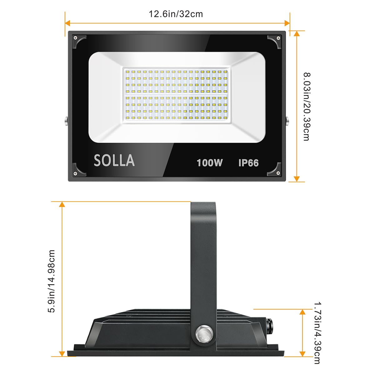 SOLLA 2 Pack 100W LED Flood Light - 10000LM 6000K Daylight White Waterproof Outdoor Lighting for Yard, Garden, Garage, Rooftop | High Brightness Security & Landscape Floodlight for Indoor/Exterior Use