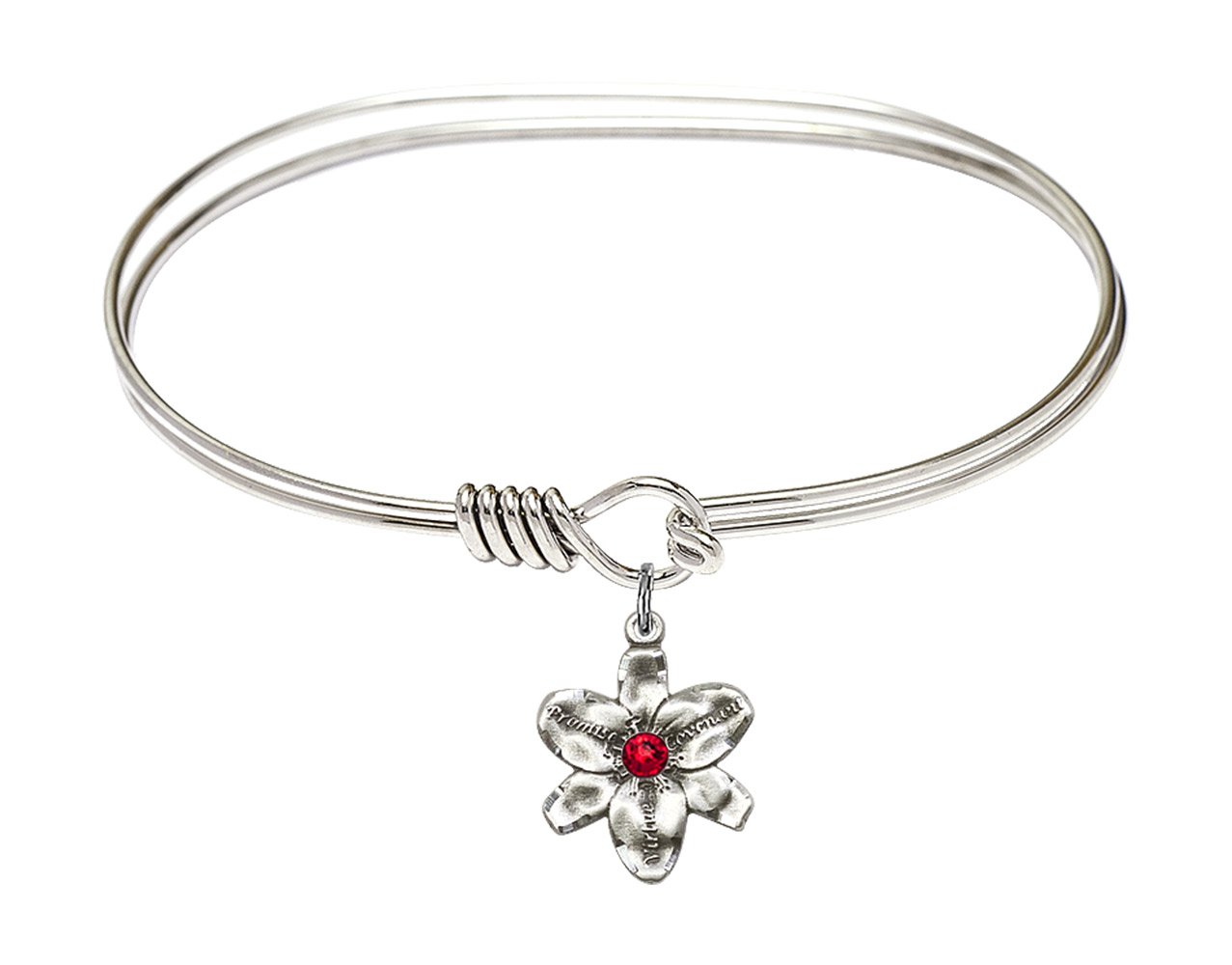 7 Inch Oval Eye Hook Bangle Bracelet with Chastity Medal Charm & July Red Crystal - Elegant Jewelry for Women, Perfect for Valentine's Day, Anniversary Gifts and Special Occasions