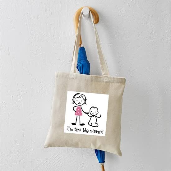 Big Sister Stick People Tote Bag - Natural Canvas Reusable Shopping Bag for Women | Eco-Friendly Grocery Tote for Sisters, Beach, Work & Everyday Use