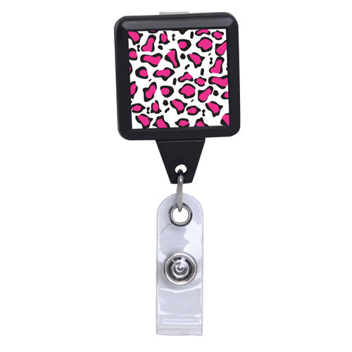 Stylish Black Square Plastic Badge Reel with Animal Prints - Perfect for Nurses, Teachers, and Office Professionals