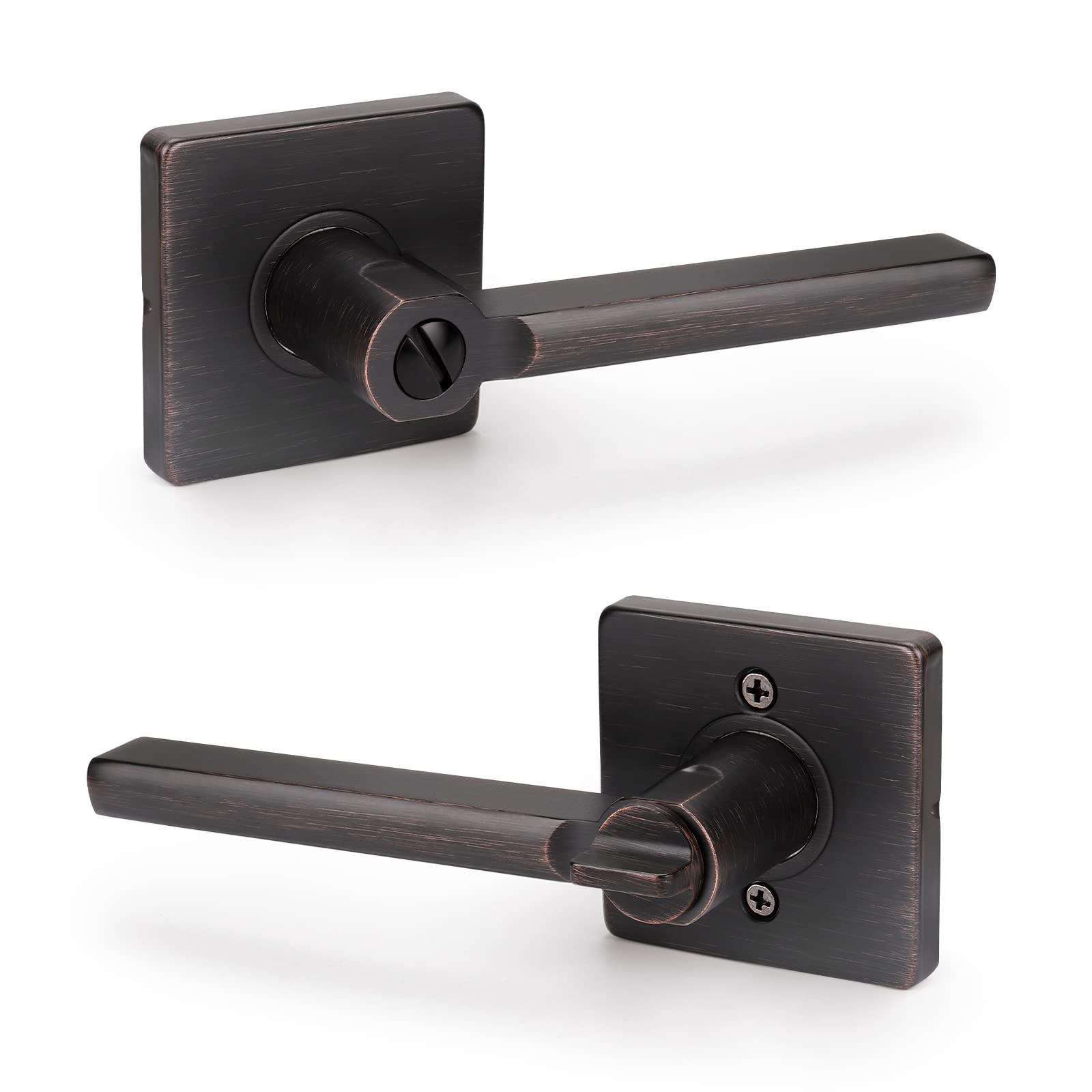 KNOBWELL 3 Pack Bronze Privacy Door Knobs with Thumb Turn Lock - Straight Door Handles for Bathroom & Bedroom - Perfect for Home, Office & Commercial Spaces
