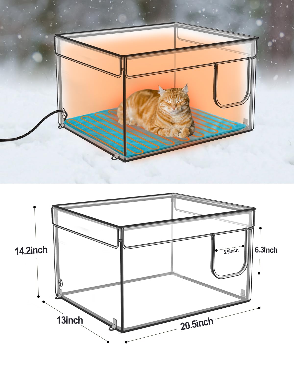 Heated Outdoor Cat House for Winter - Weatherproof Insulated Kitty Shelter with Pet Heating Pad | Waterproof Elevated Feral Cat Bed | Warm Cozy Home for Stray & Barn Cats | Perfect for Backyard, Garage & Porch Use