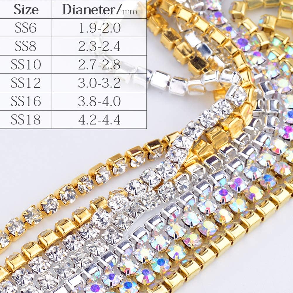 Dowarm 10 Yards Rhinestone Chain Roll - SS12 3MM Crystal AB Sew-on Trim for DIY Clothing, Wedding Dresses, Costumes & Accessories | Sparkling Claw Cup Chain for Embellishing Crafts & Home Decor