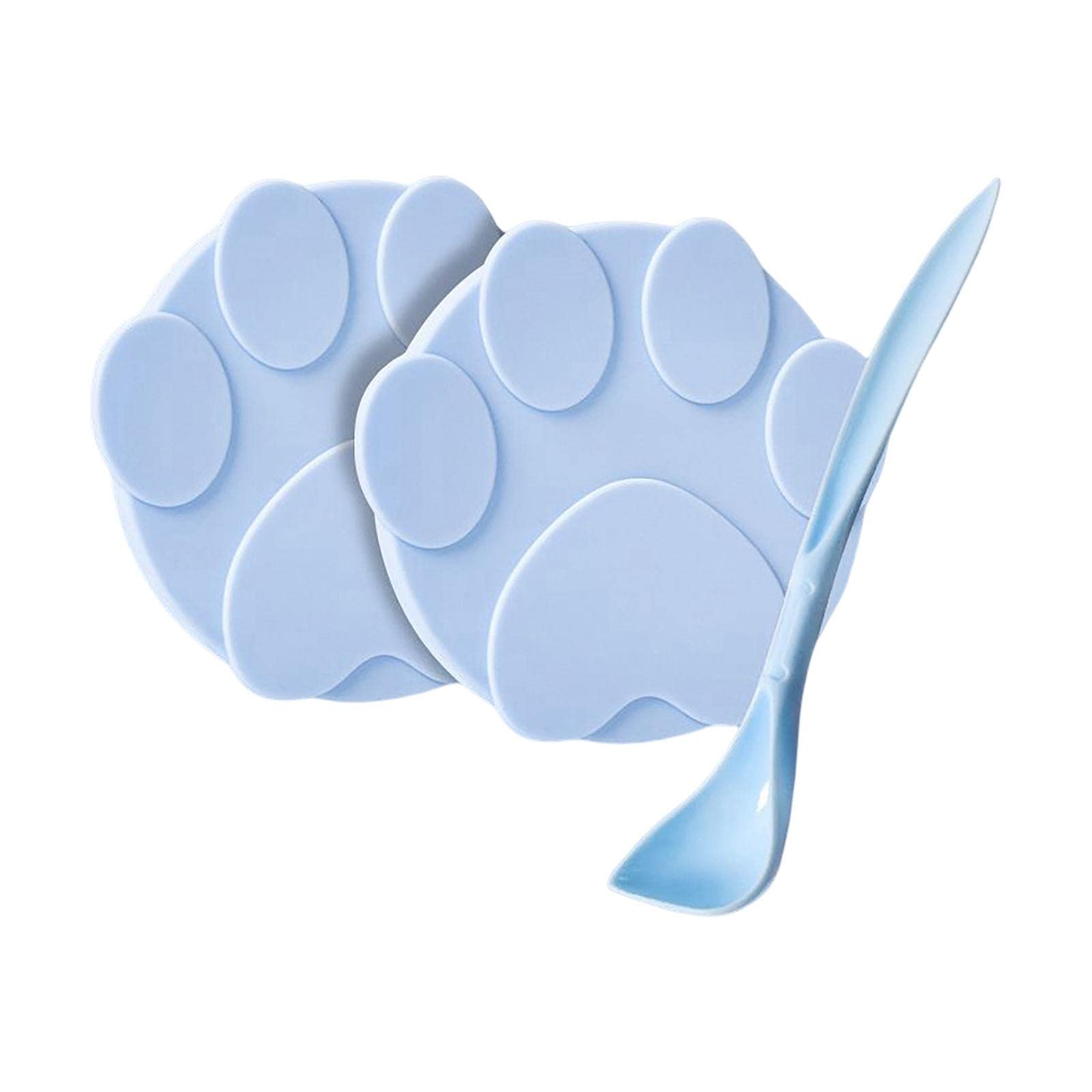 DOLITY 2-Pack Reusable Silicone Pet Food Can Lids - Universal Dog & Cat Food Can Covers with Fresh-Keeping Seal, Includes Bonus Food Spoon (Blue) - Perfect for Travel, Camping & Leftover Storage