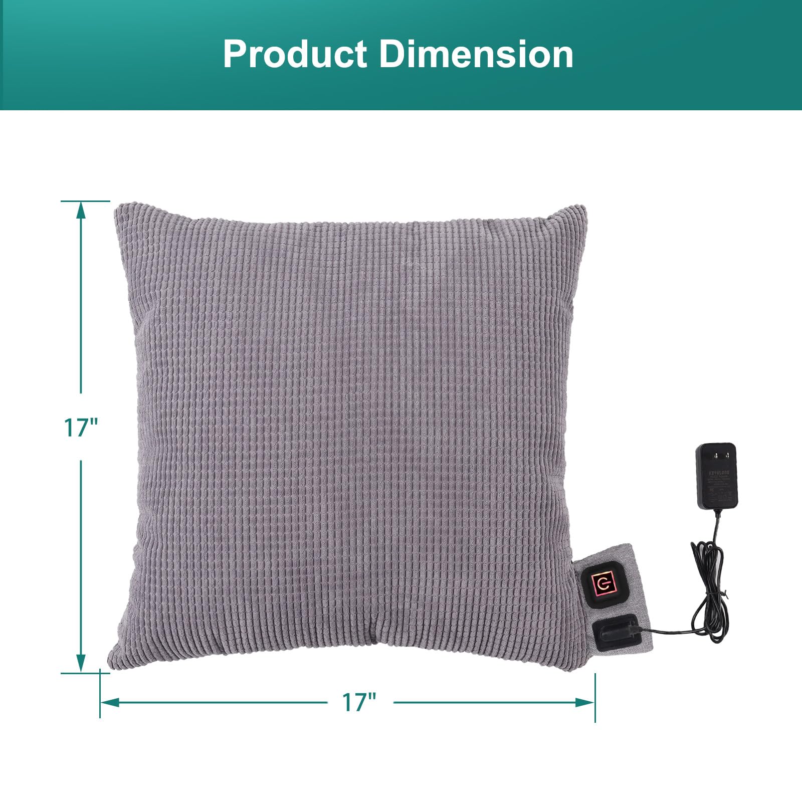 FirstE Heated Throw Pillow - 17.7 x 17.7 Inch Electric Heating Pad for Back Pain Relief, Menstrual Cramps & Muscle Relaxation - 3 Temperature Settings with 3-Hour Auto Shut Off - Plug in Therapeutic Pillow for Shoulder, Abdomen & Lumbar Support - Perfect for Home, Office & Car Use