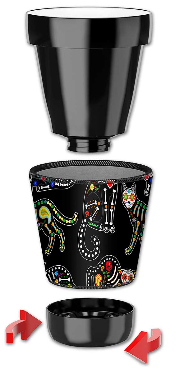 12oz Insulated Lowball Tumbler with Removable Wetsuit Cover - Day of the Dead Cat Design - Perfect for Cocktails, Iced Coffee & Home Bar Use