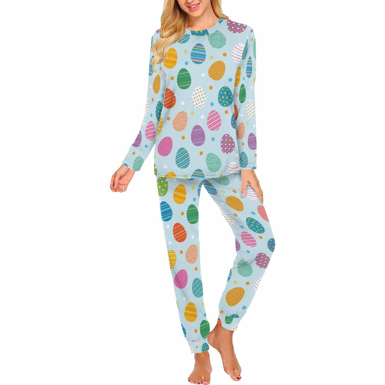 Easter Bunny & Egg Print Women's 2-Piece Pajama Set - Soft Sleepwear & Lounge Pajamas for Women - Perfect for Easter Gifts, Holiday Sleepovers & Cozy Nights