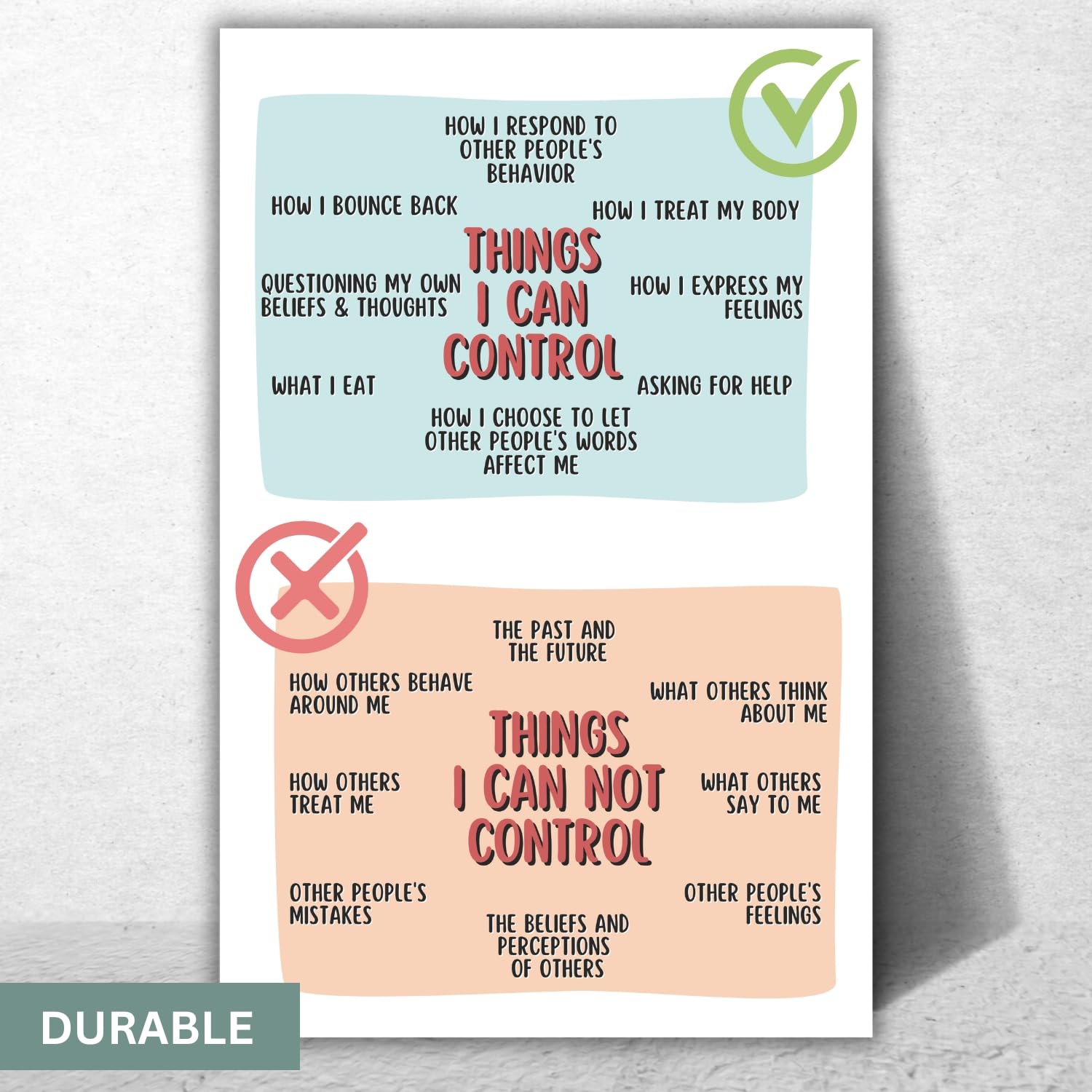 Things I Can Control Poster - Mental Health Classroom Decor for School Counselors, Therapists & Social Workers - 11x17 Inch Laminated Print - Perfect for Office Decor & Student Counseling Sessions